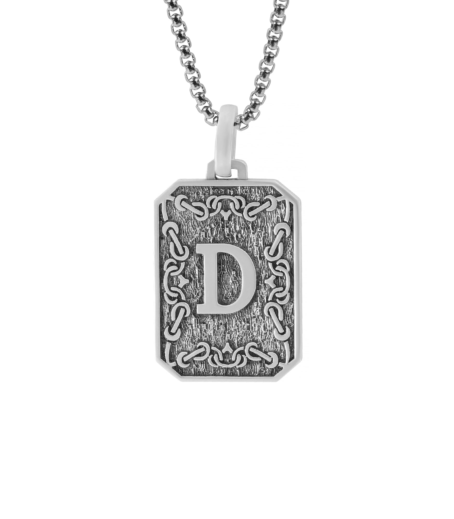 Custom Vintage Letter Pendant Engraved Chains Silver