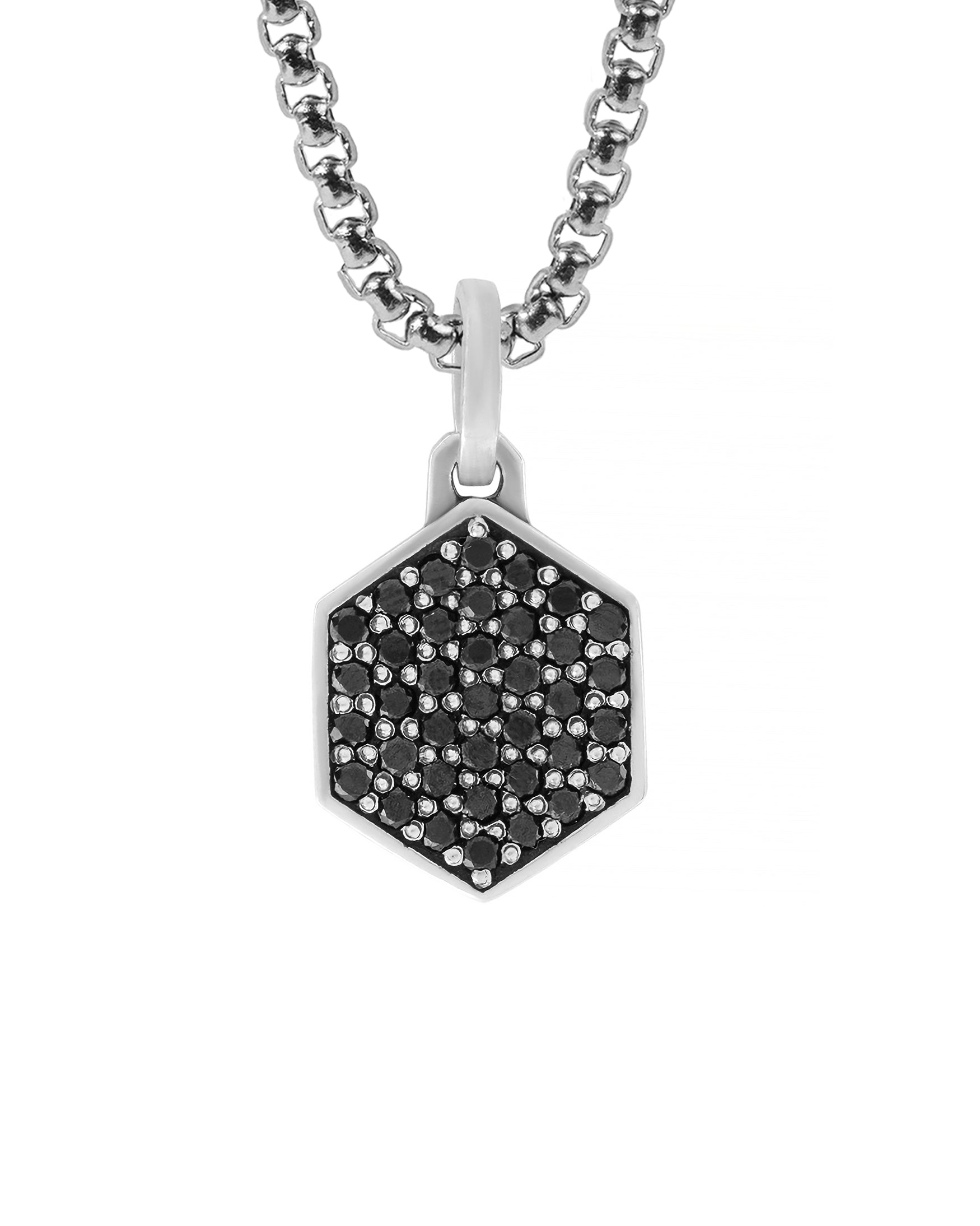 Statement Silver Hexagon Necklace with Black Diamonds CZ