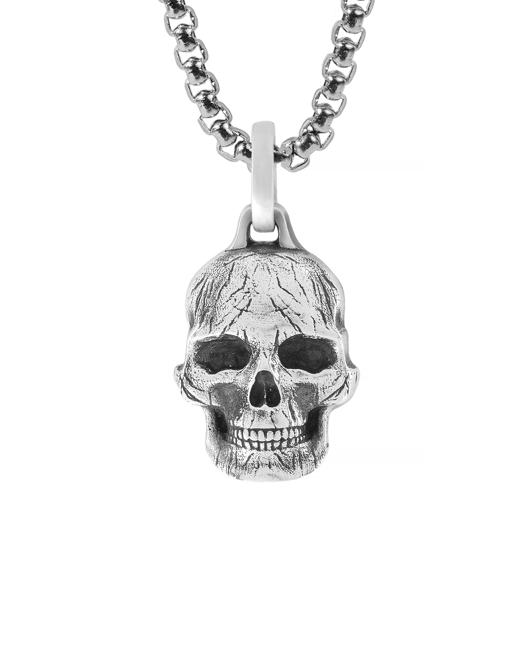 Masculine Skull Pendant Necklace Sterling Silver