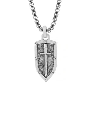 Shield & Sword Pendant Necklace Fine Silver