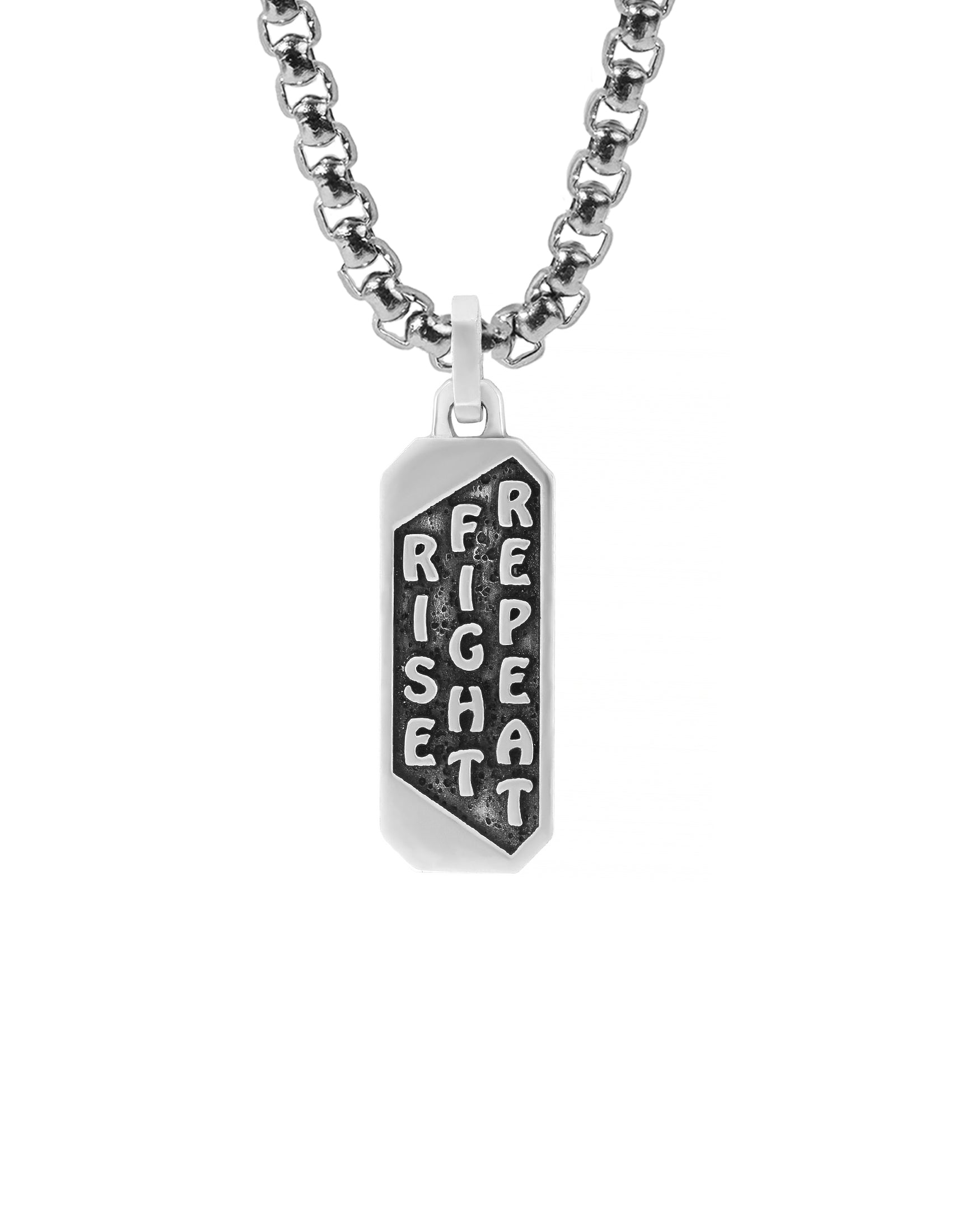Men's Mantra Ingot Necklace Motivational Amulet Silver