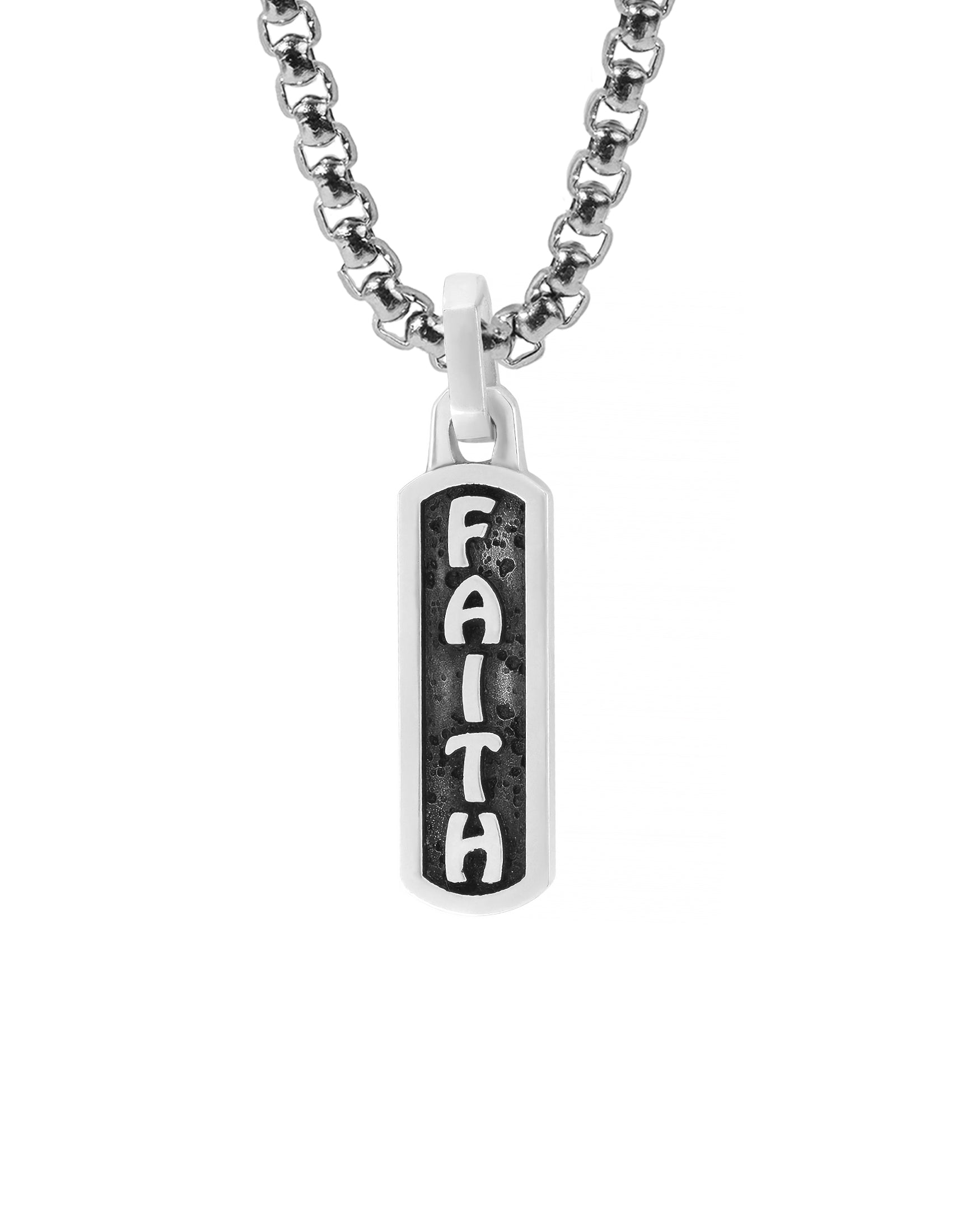 Engraved Word FAITH Small Amulet Necklace Fine Silver
