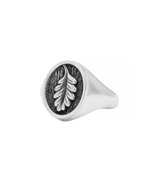Oval Signet Ring with Oak Leaf Oxidized Sterling Silver
