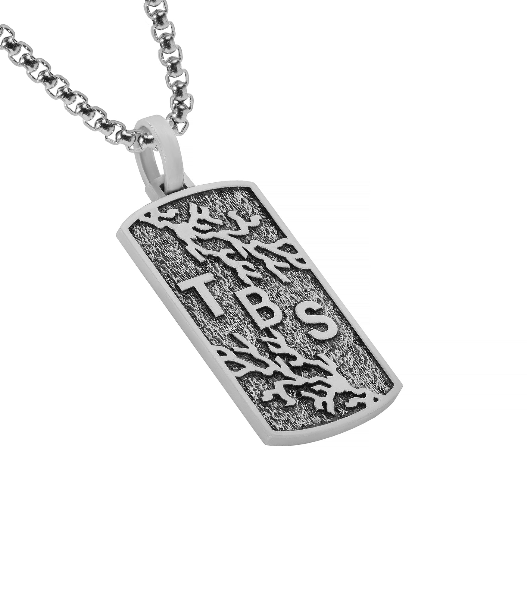 3 Name Letters Silver Tag Pendant Vintage Branch Motif