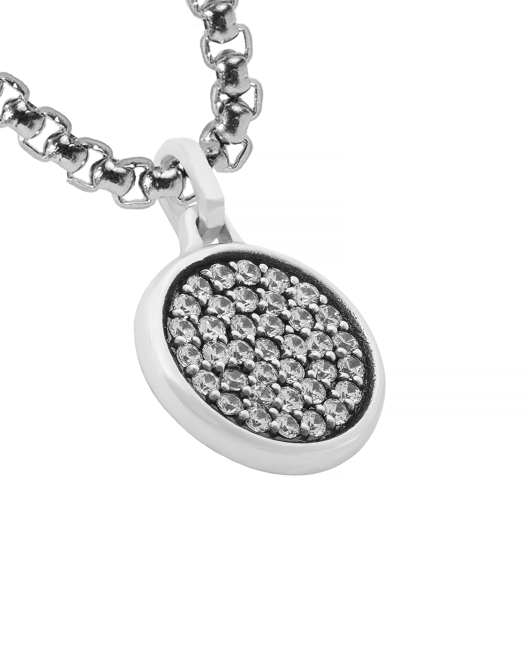 Round Silver Pendant with White Stones Diamonds CZ