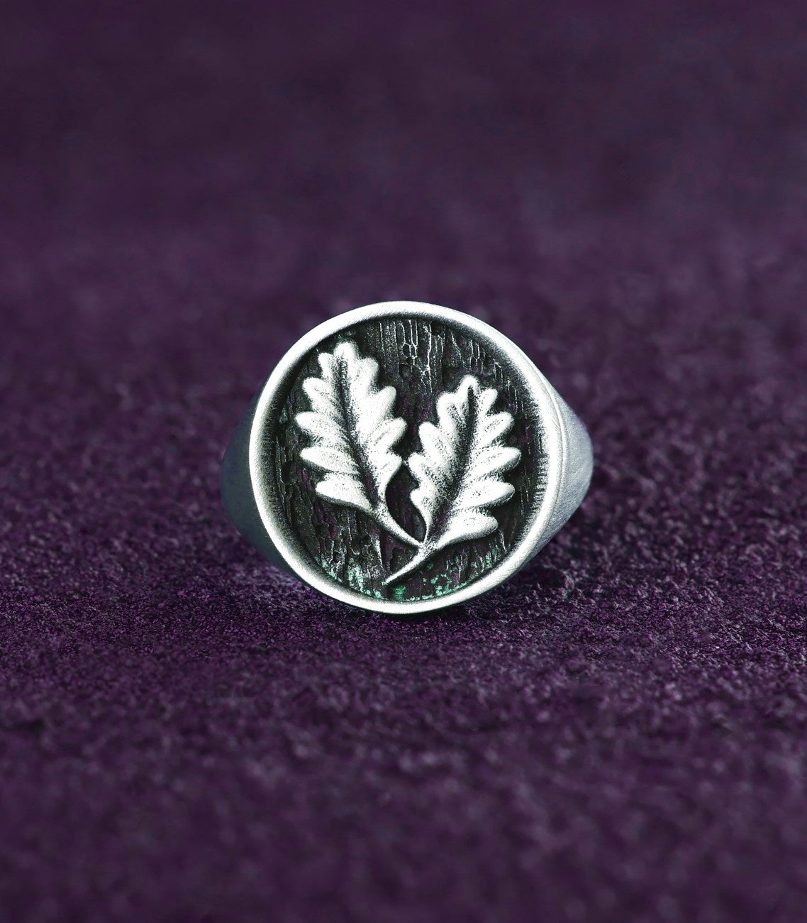 Mens Oak Leaf Ring Vintage inspired Silver Signet