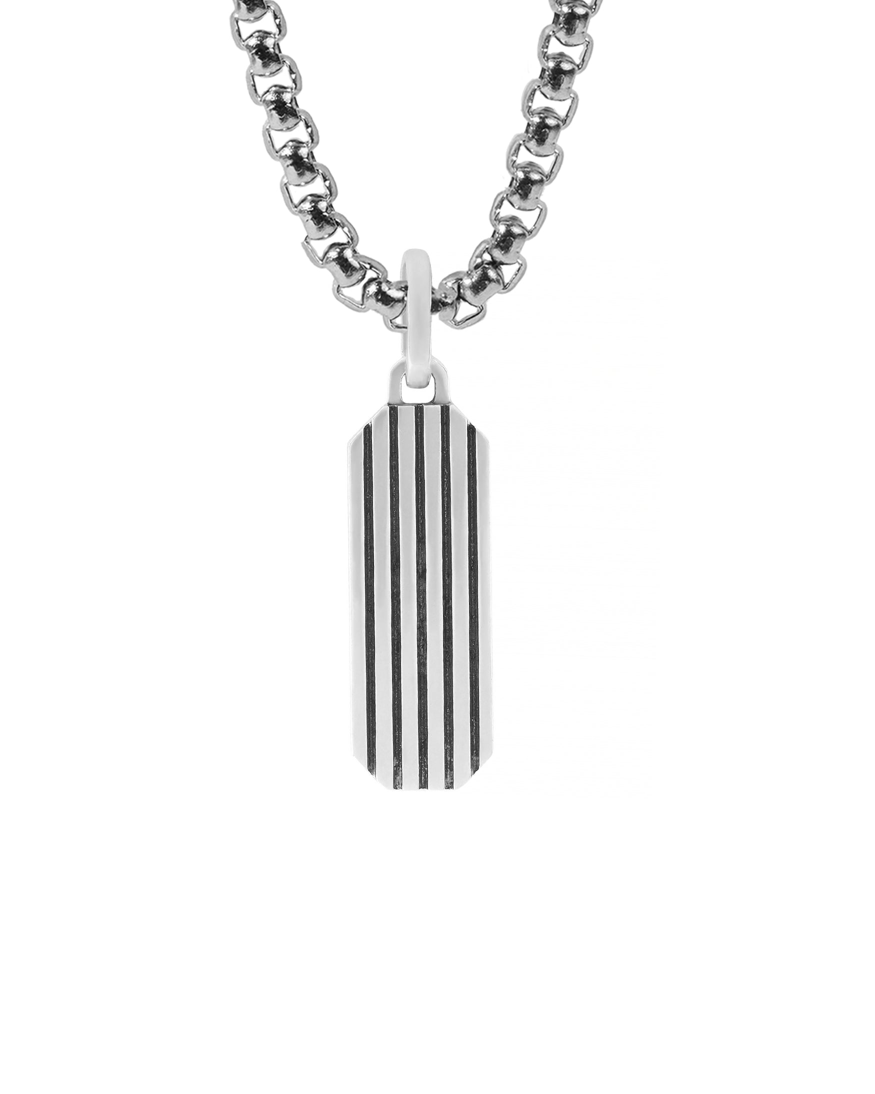 Engraved Simple Silver Bar Necklace Military Minimalism