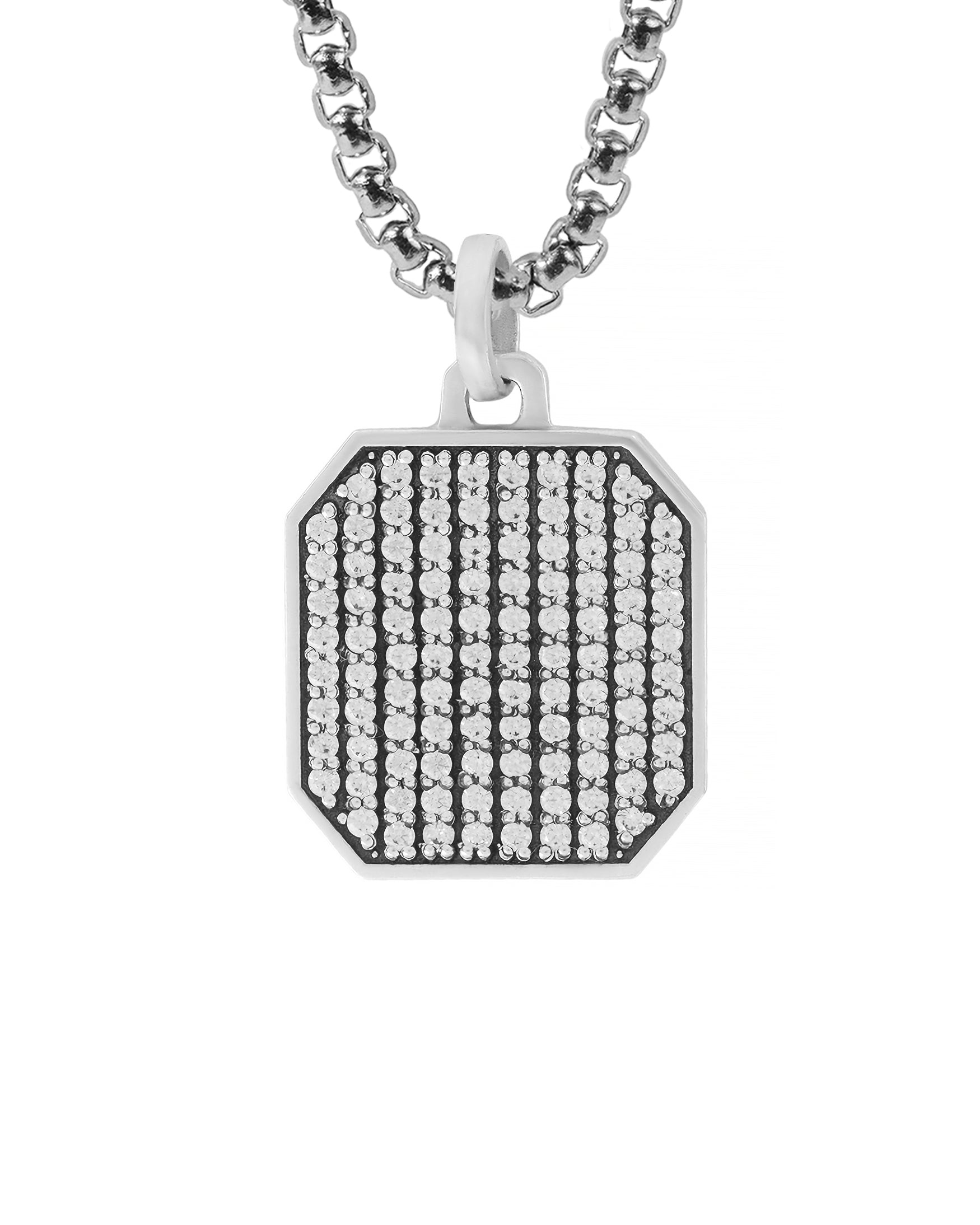 Cocktail Silver Pendant with Diamonds CZ Octagon Shape