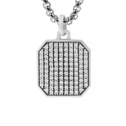 Cocktail Silver Pendant with Diamonds CZ Octagon Shape
