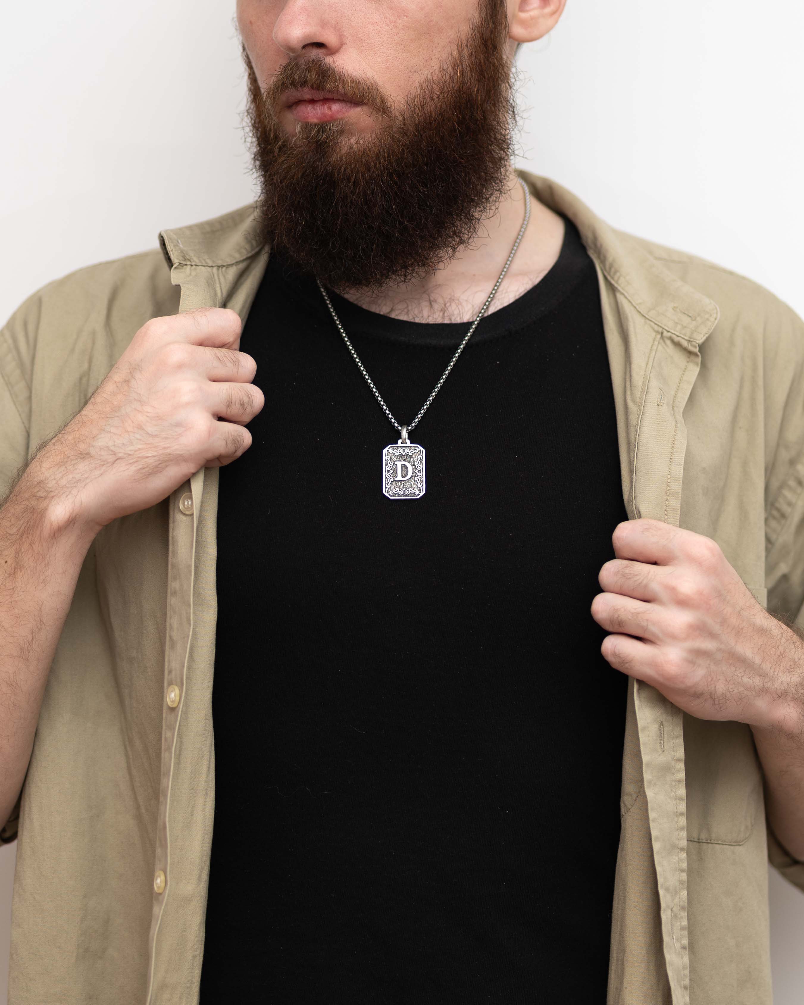 Mens Personalized Irish Necklace with Letter in Silver