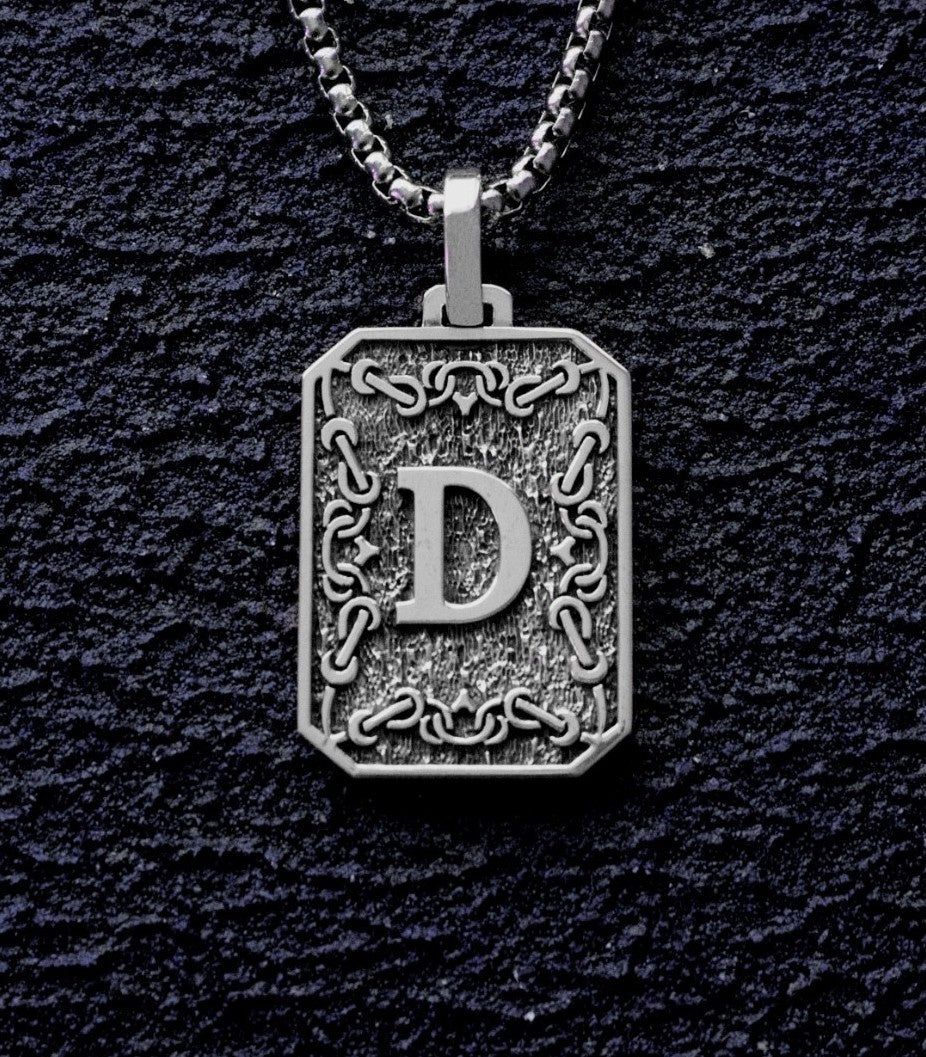 Mens Personalized Irish Necklace with Letter in Silver