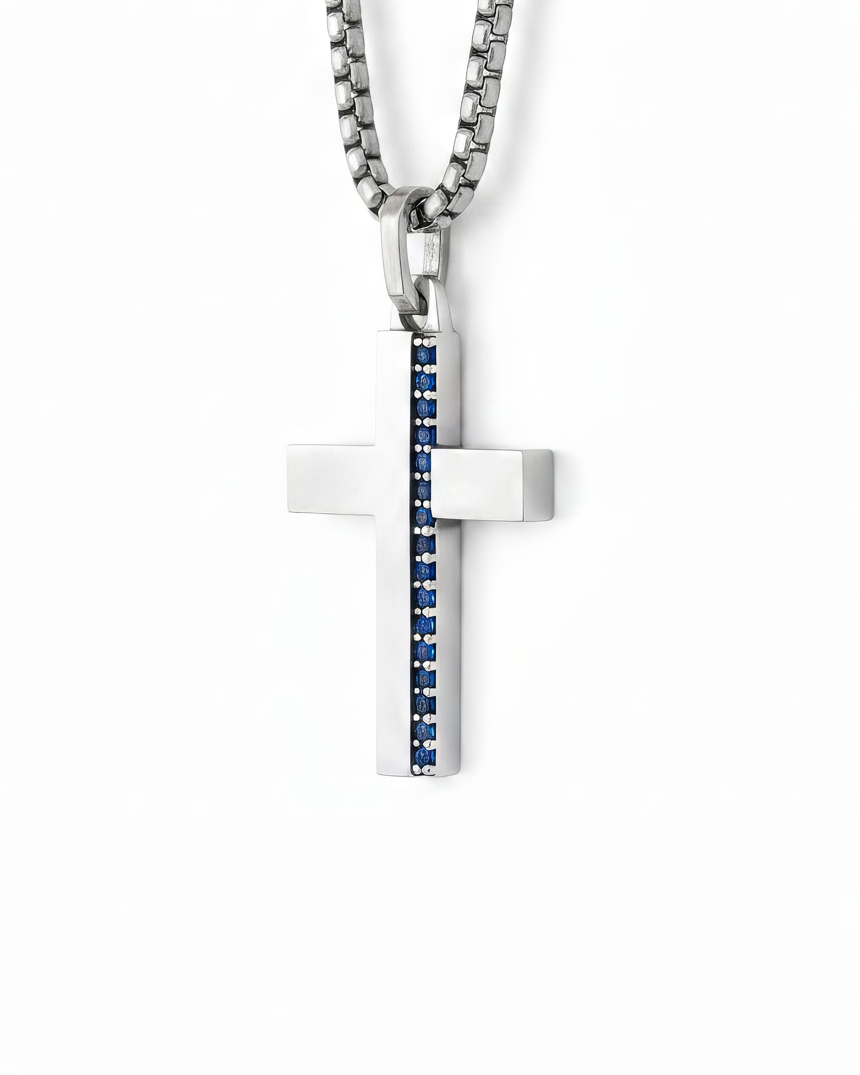Blue Sapphire Cross Necklace Silver Minimalist Style