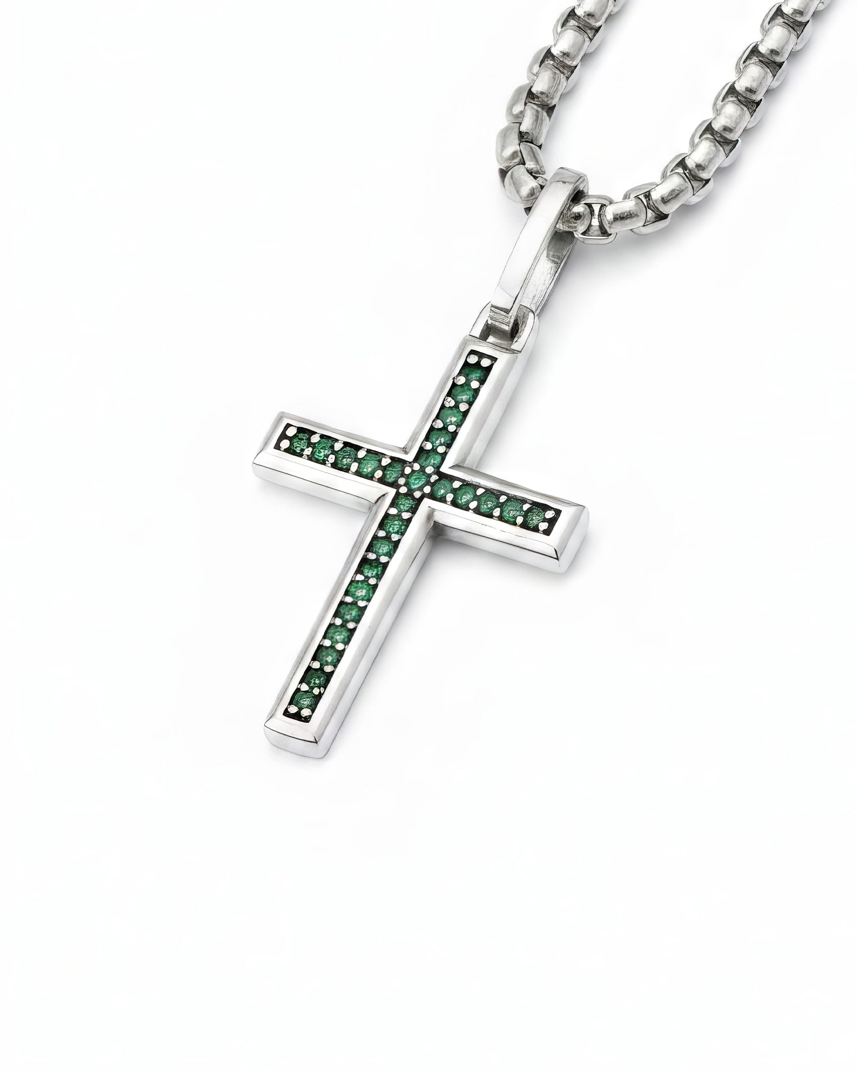 Emerald Cross Necklace Silver Multi Stone Minimal Style