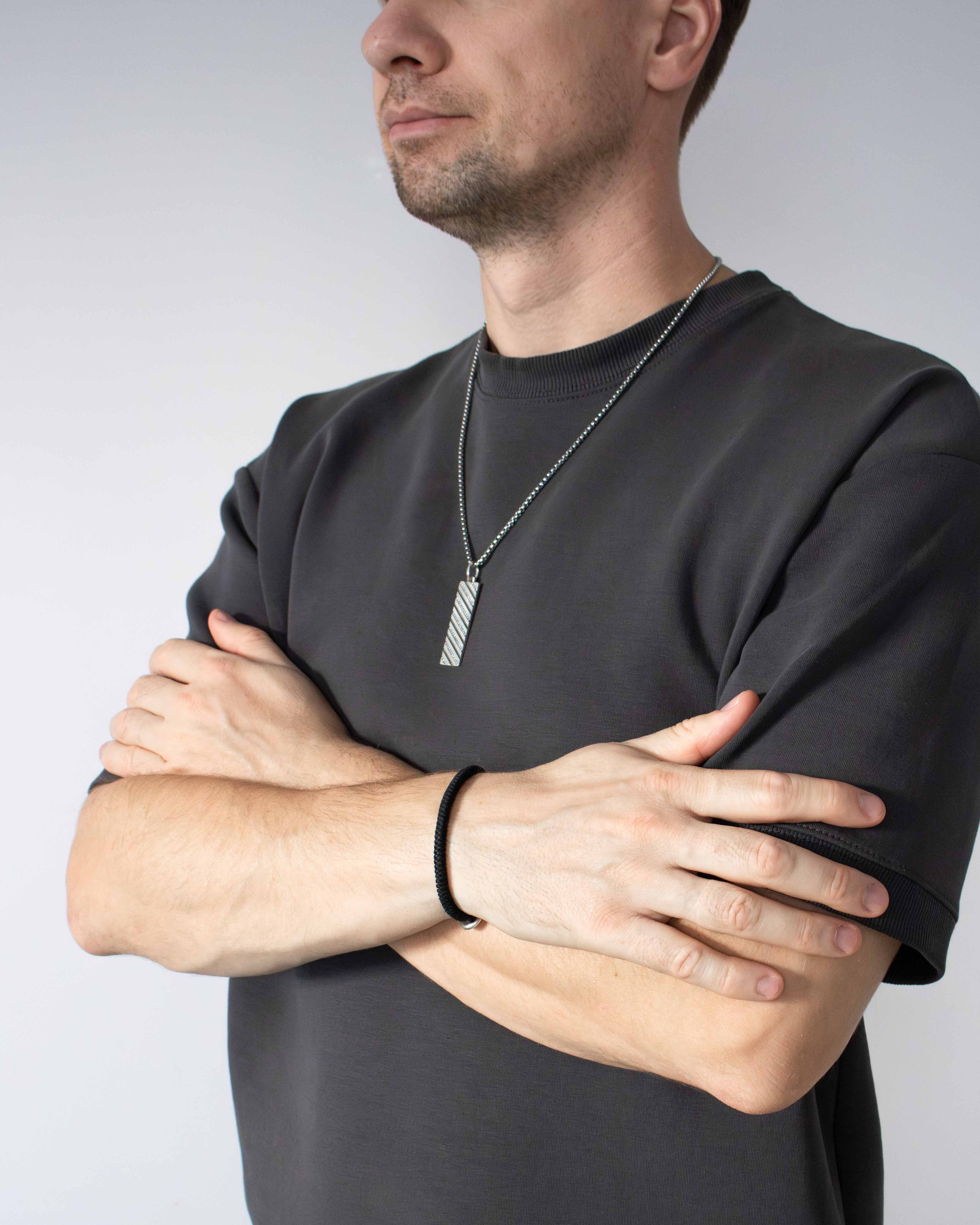 Mens Silver Ingot Pendant with Pave White Stones