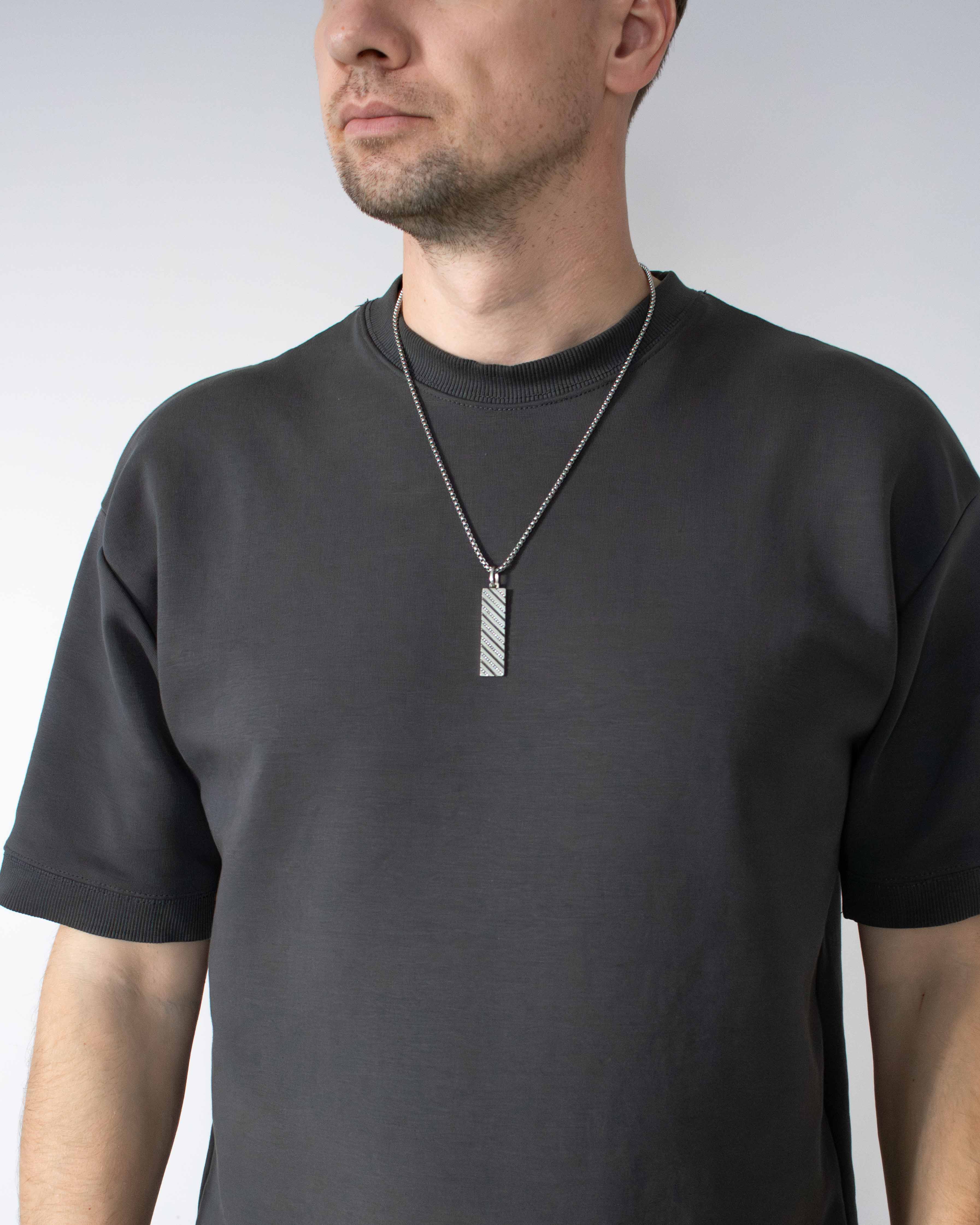 Mens Silver Ingot Pendant with Pave White Stones