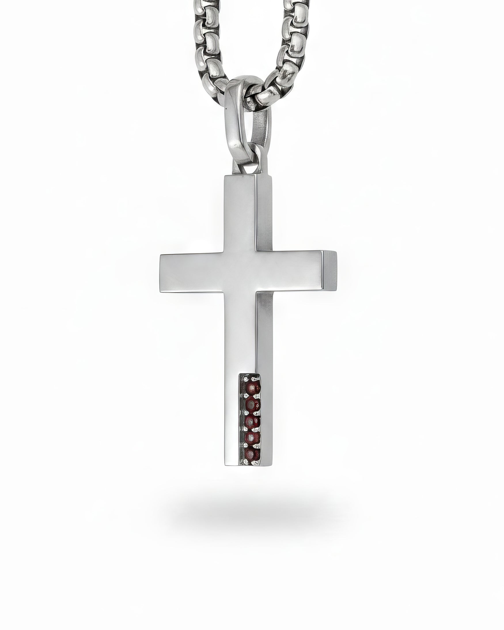 Cross Necklace with Garnets Sterling Silver Plain Design