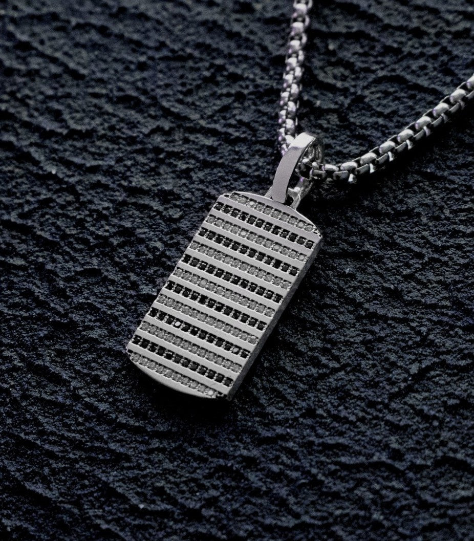 Black and White Crystal Necklace Silver Gift for Him