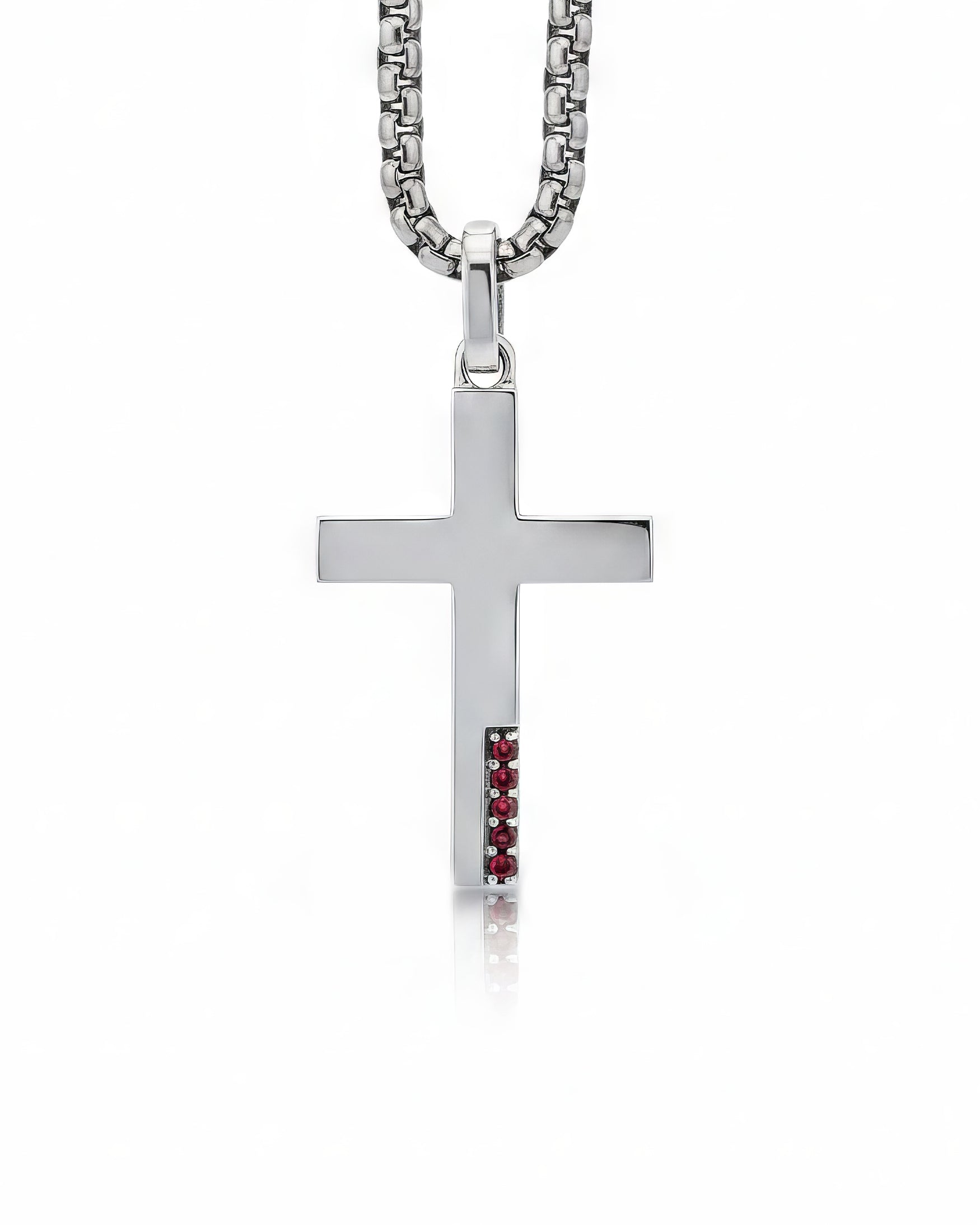 Cross Necklace with Garnets Sterling Silver Plain Design