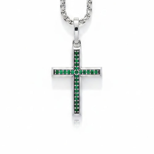Emerald Cross Necklace Silver Multi Stone Minimal Style