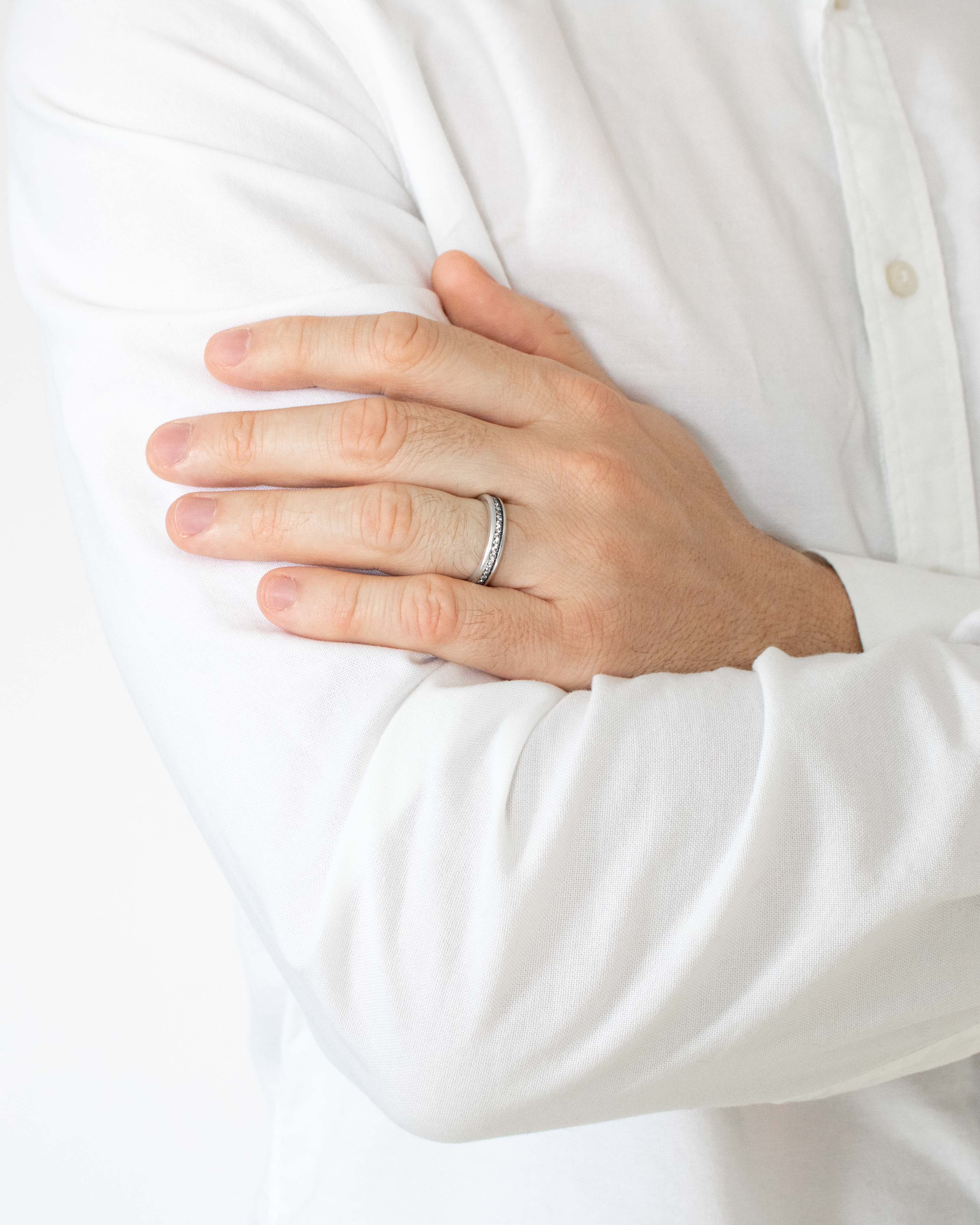 Mens Engagement Band Ring Silver Eternity Diamonds CZ