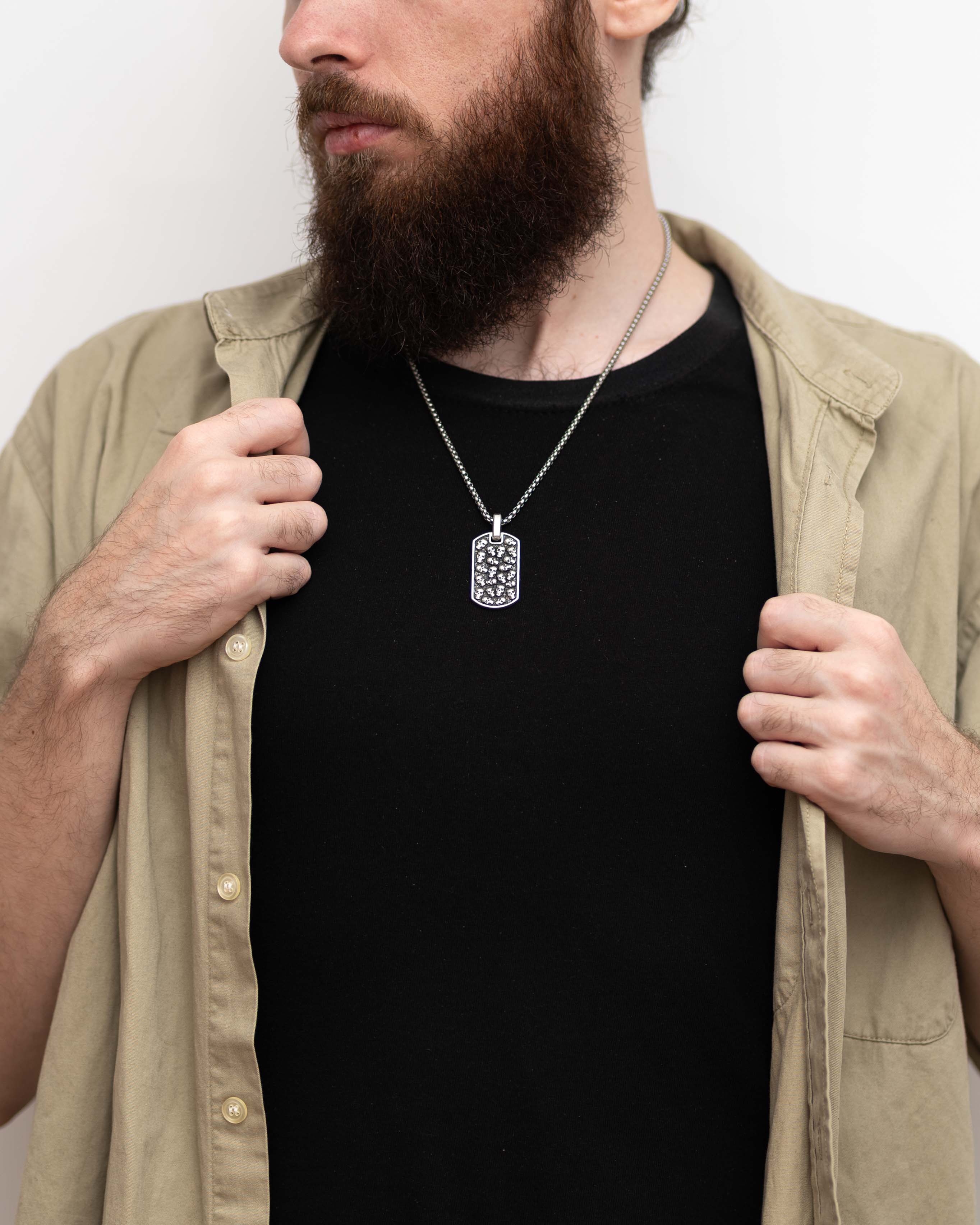 Goth Skulls Chaos Dog Tag Pendant for Men in Silver