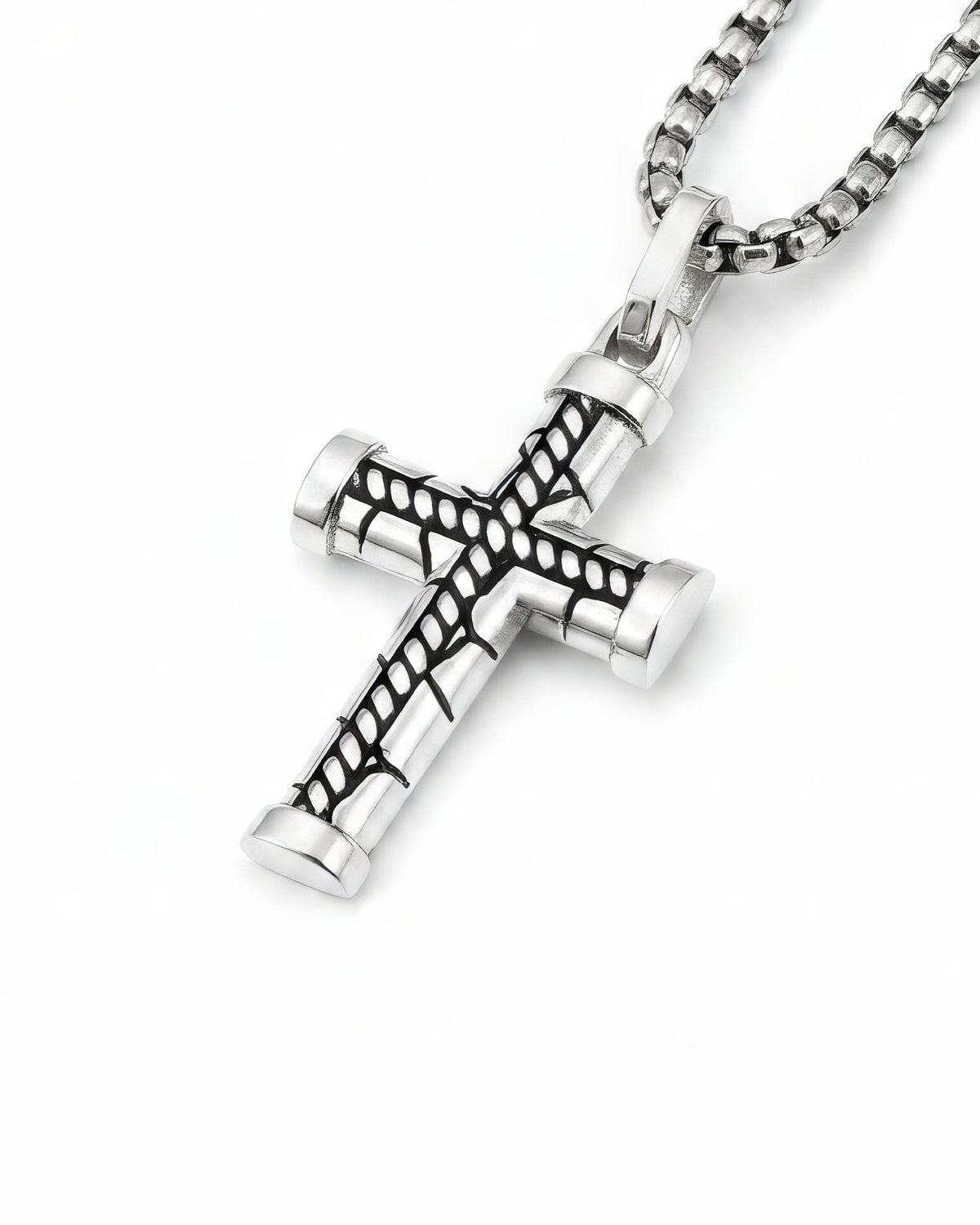 Brutal Braided Cross Pendant Bound Rope Design Silver