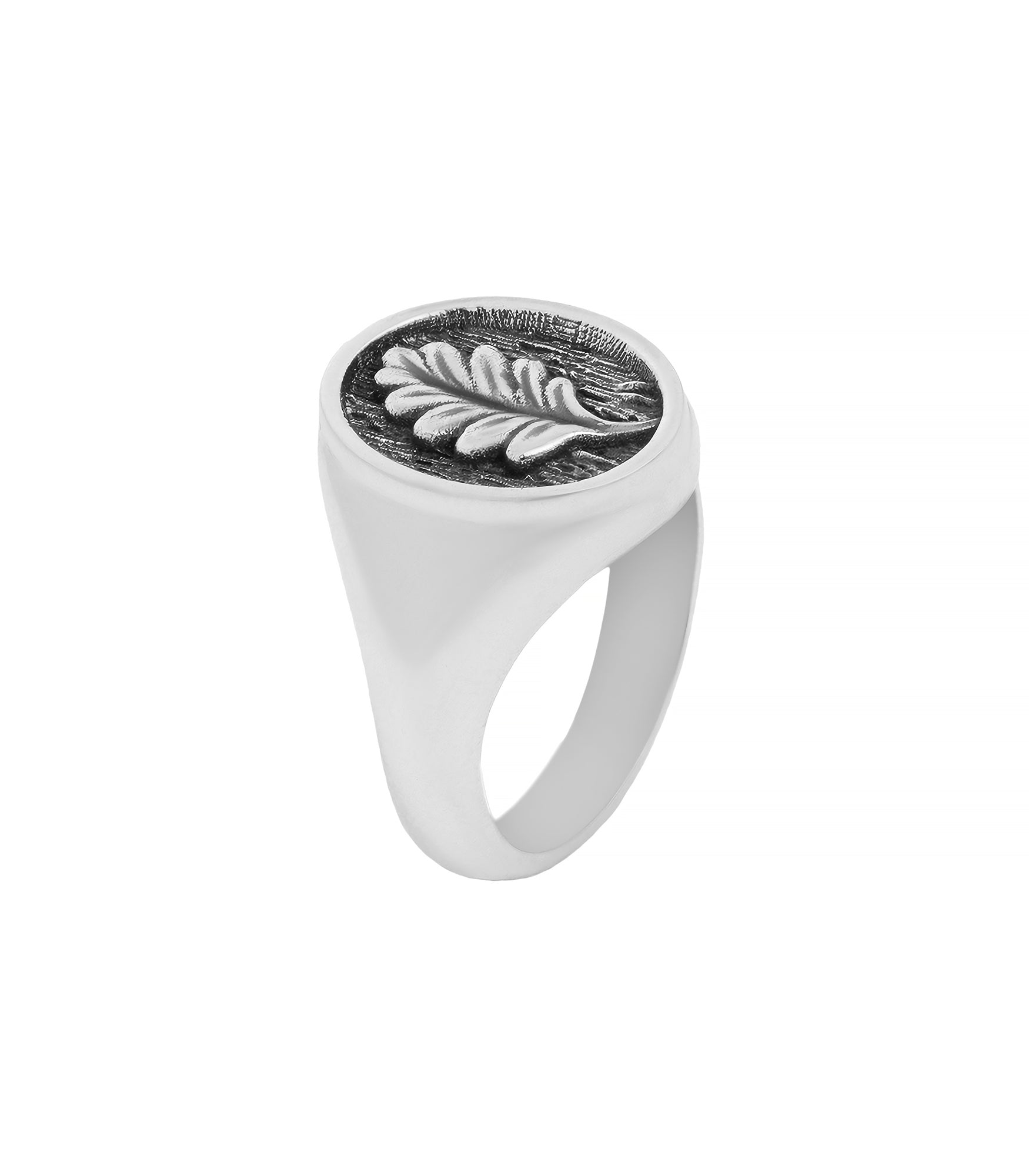 Oval Signet Ring with Oak Leaf Oxidized Sterling Silver