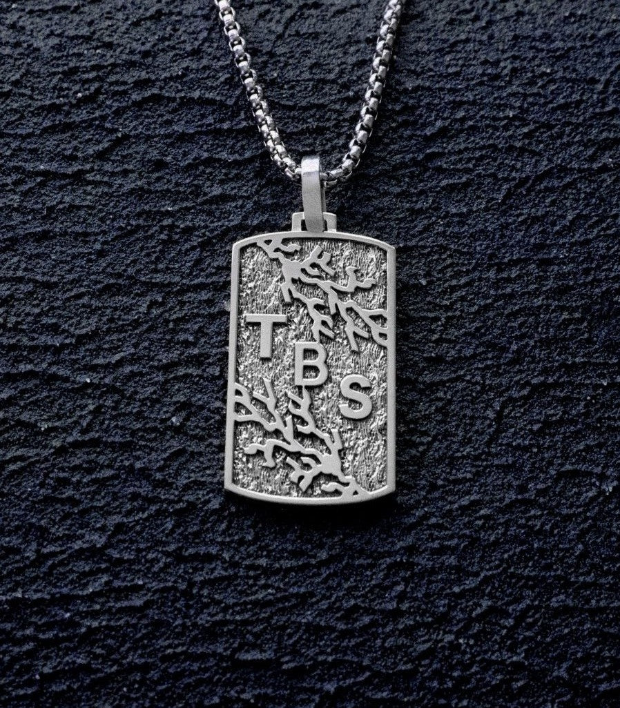 Mens Anniversary Necklace Silver Personalized Initials
