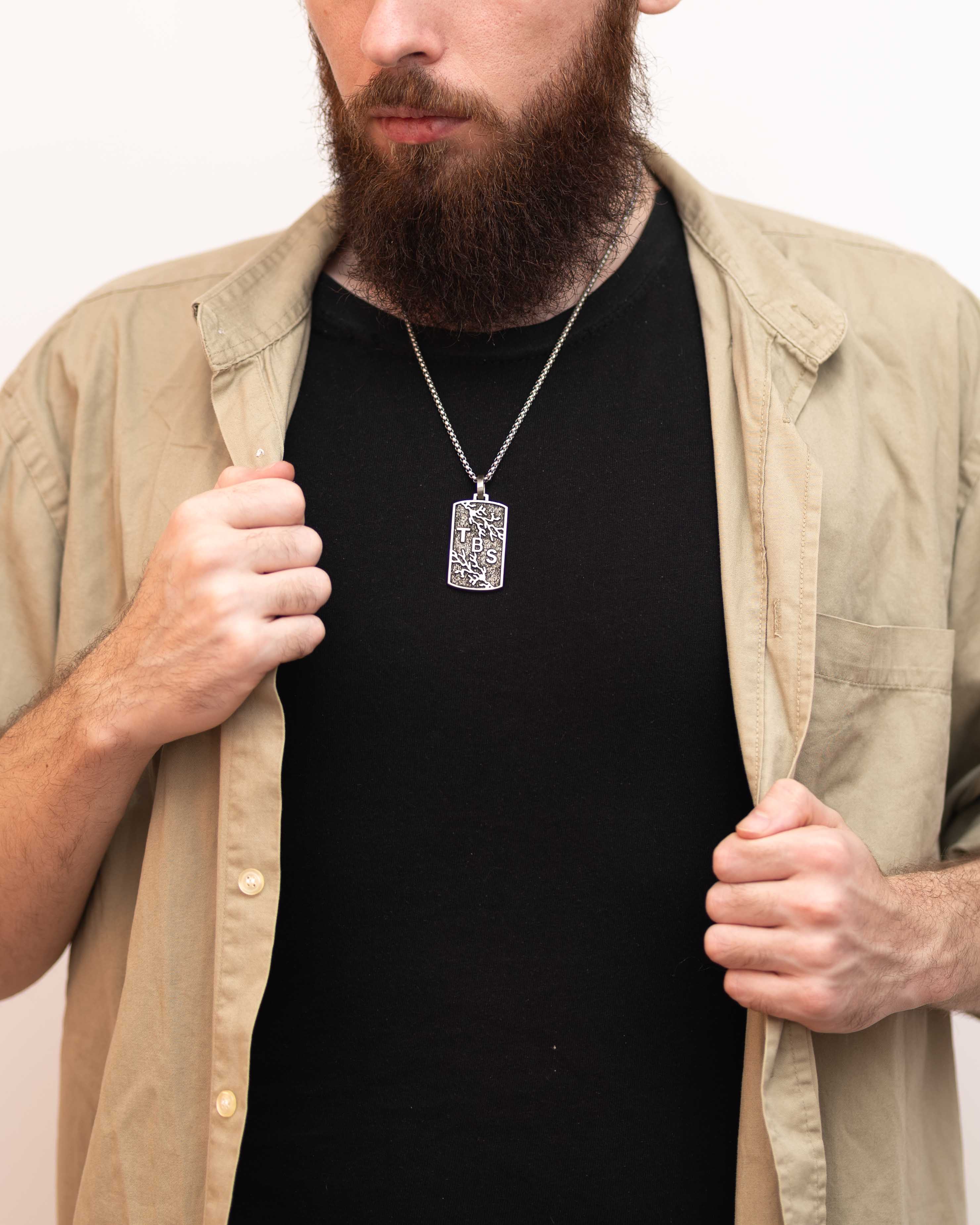 Mens Anniversary Necklace Silver Personalized Initials