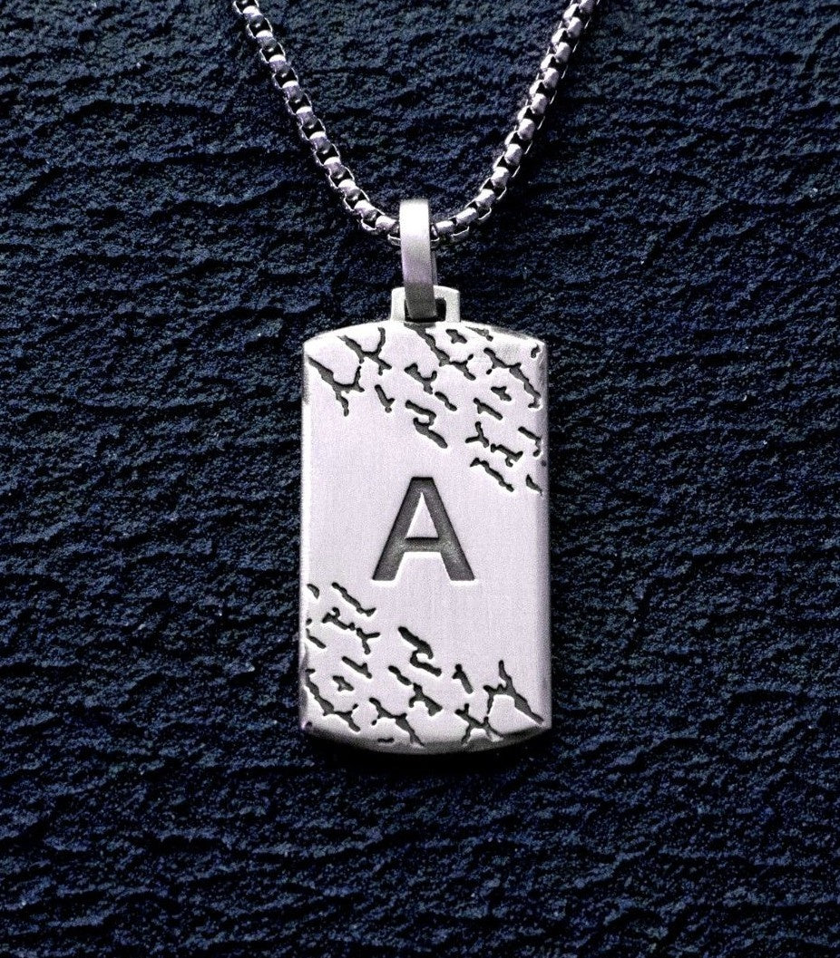 Scratched Silver Letter Necklace Custom Gift for Son