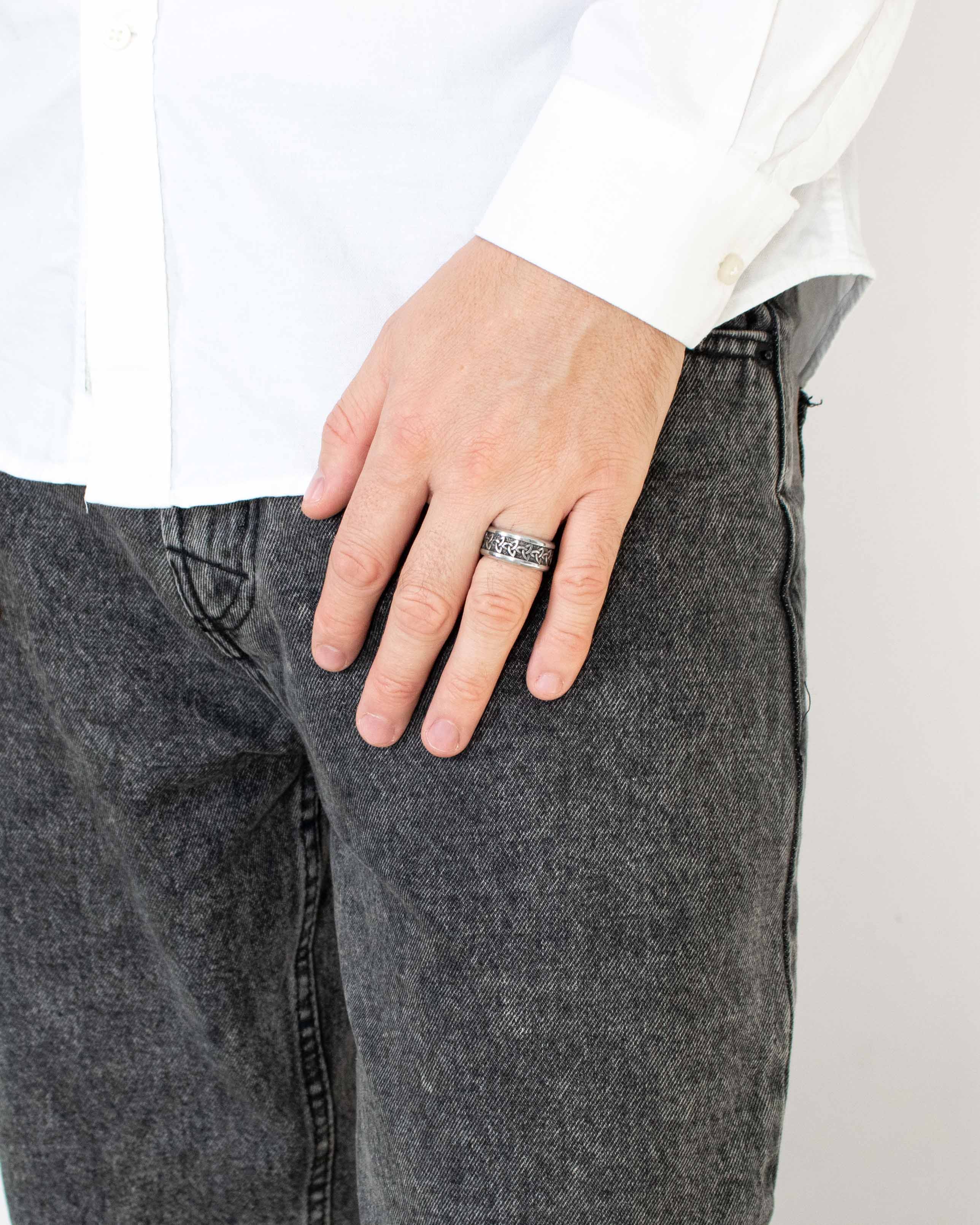 Wide Silver Celtic Wedding Ring with Infinite Triquetra