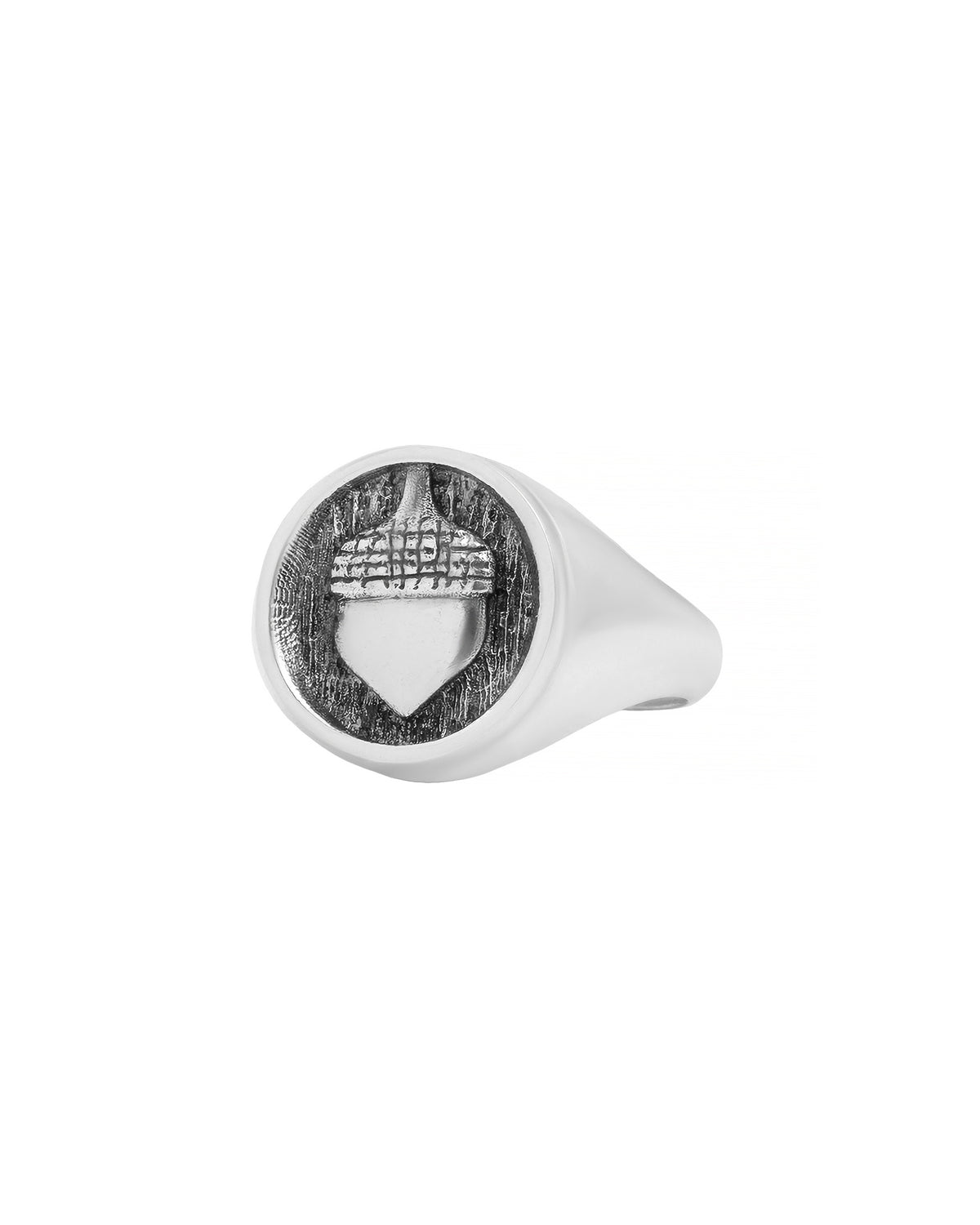Mens Silver Acorn Ring Round Signet Sterling Silver