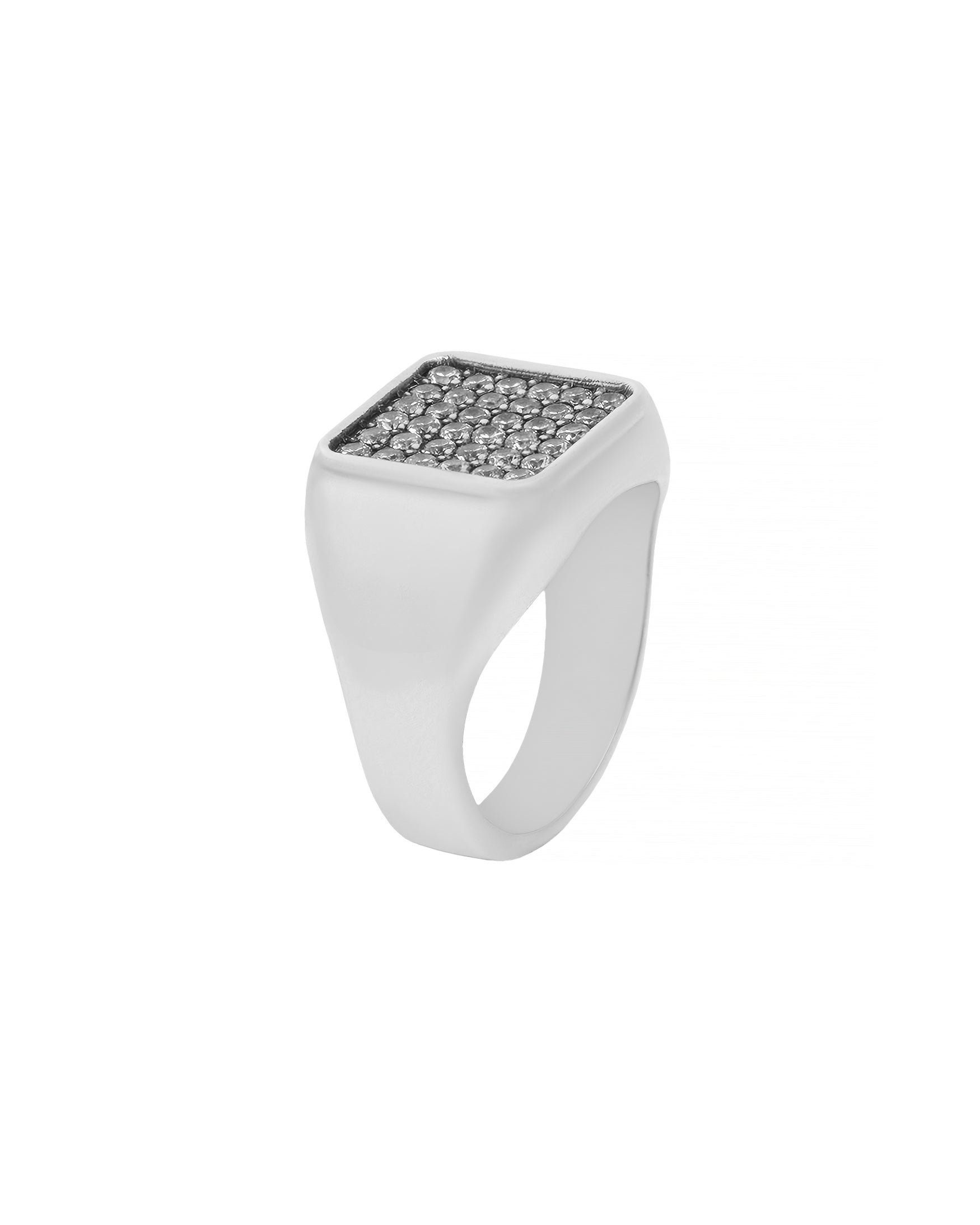 Mens Classy Silver Signet Ring with Pave Diamonds CZ