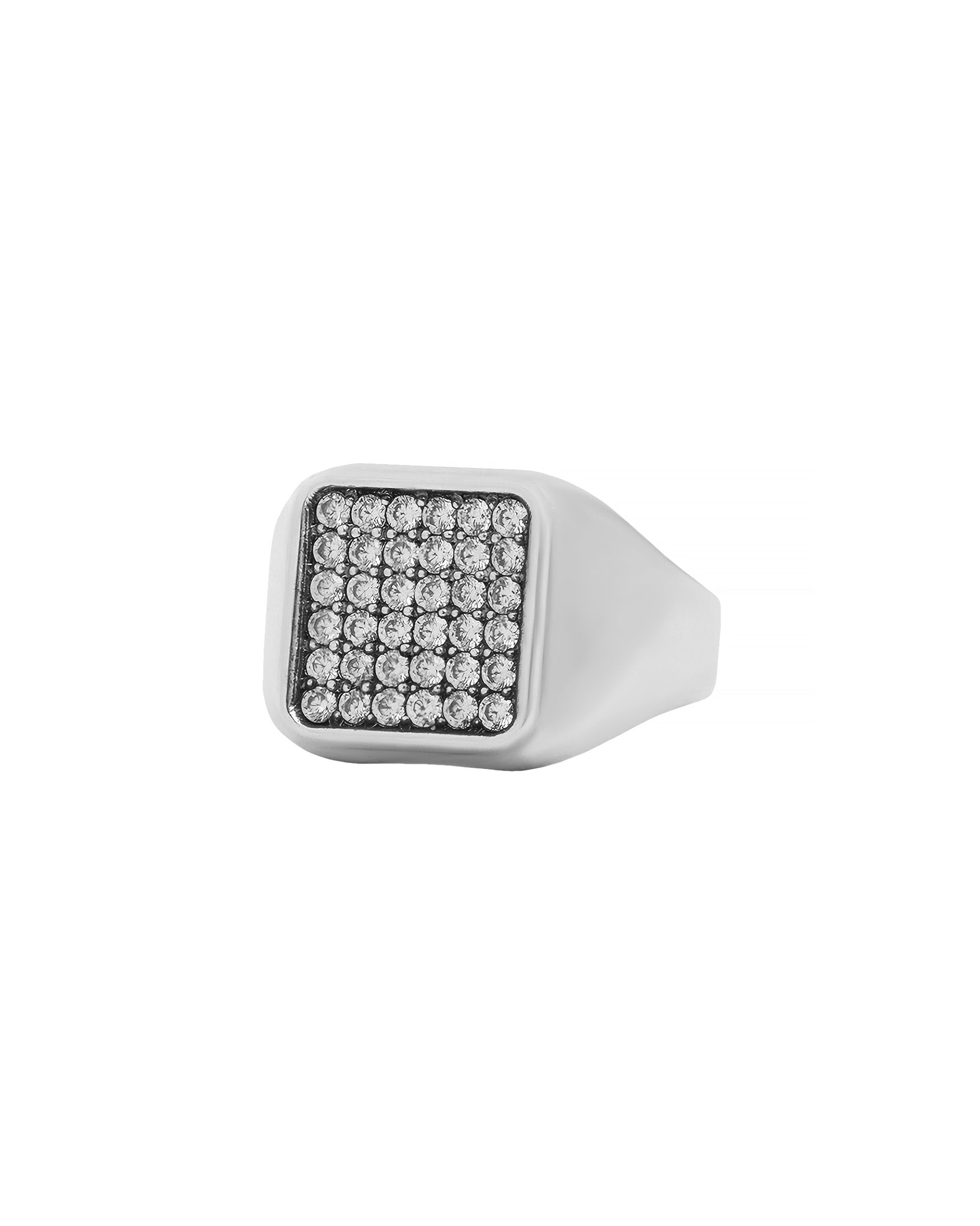 Mens Classy Silver Signet Ring with Pave Diamonds CZ