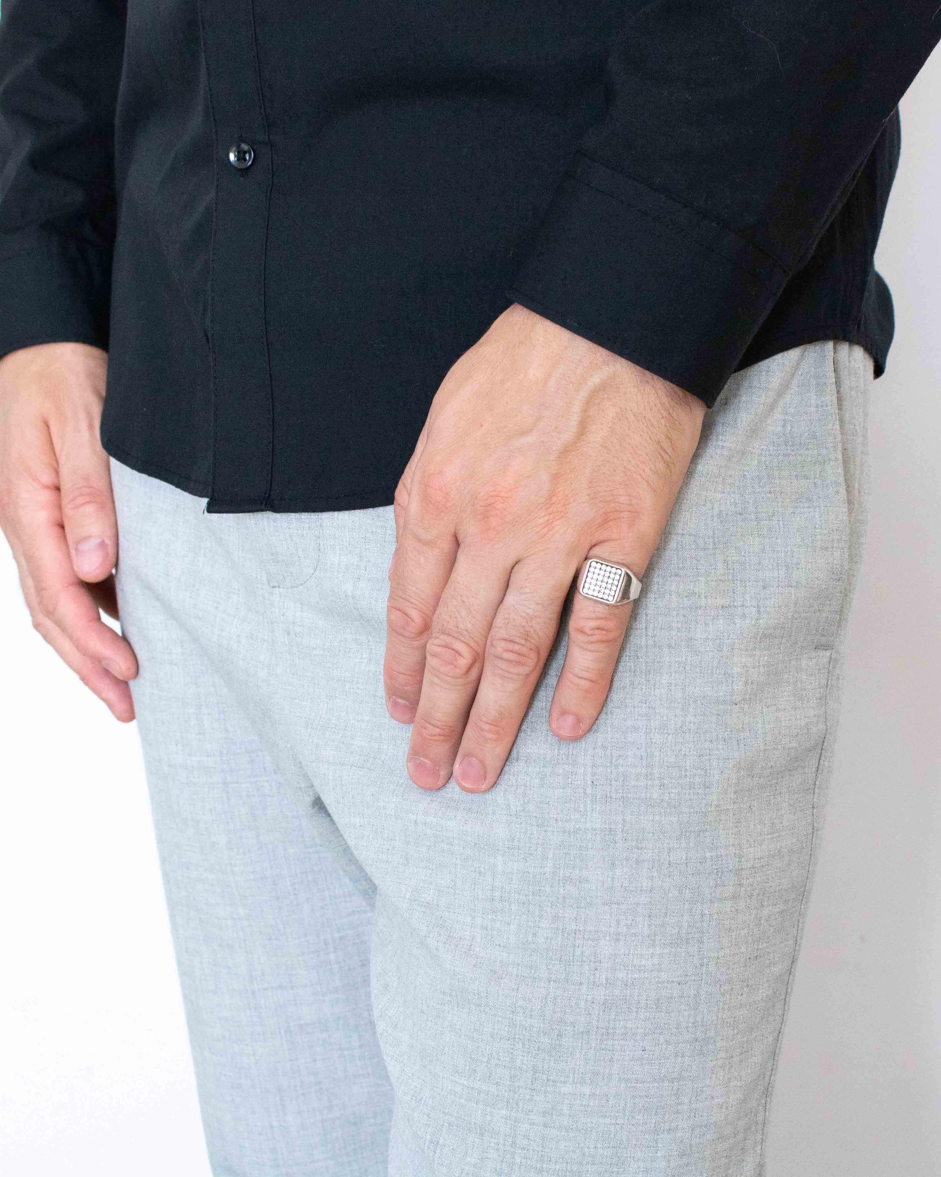 Mens Classy Silver Signet Ring with Pave Diamonds CZ