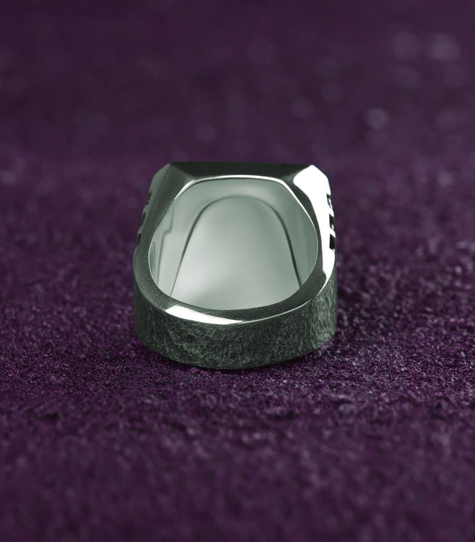 Mens Signet Ring Black Stones Custom Name Letter Gift
