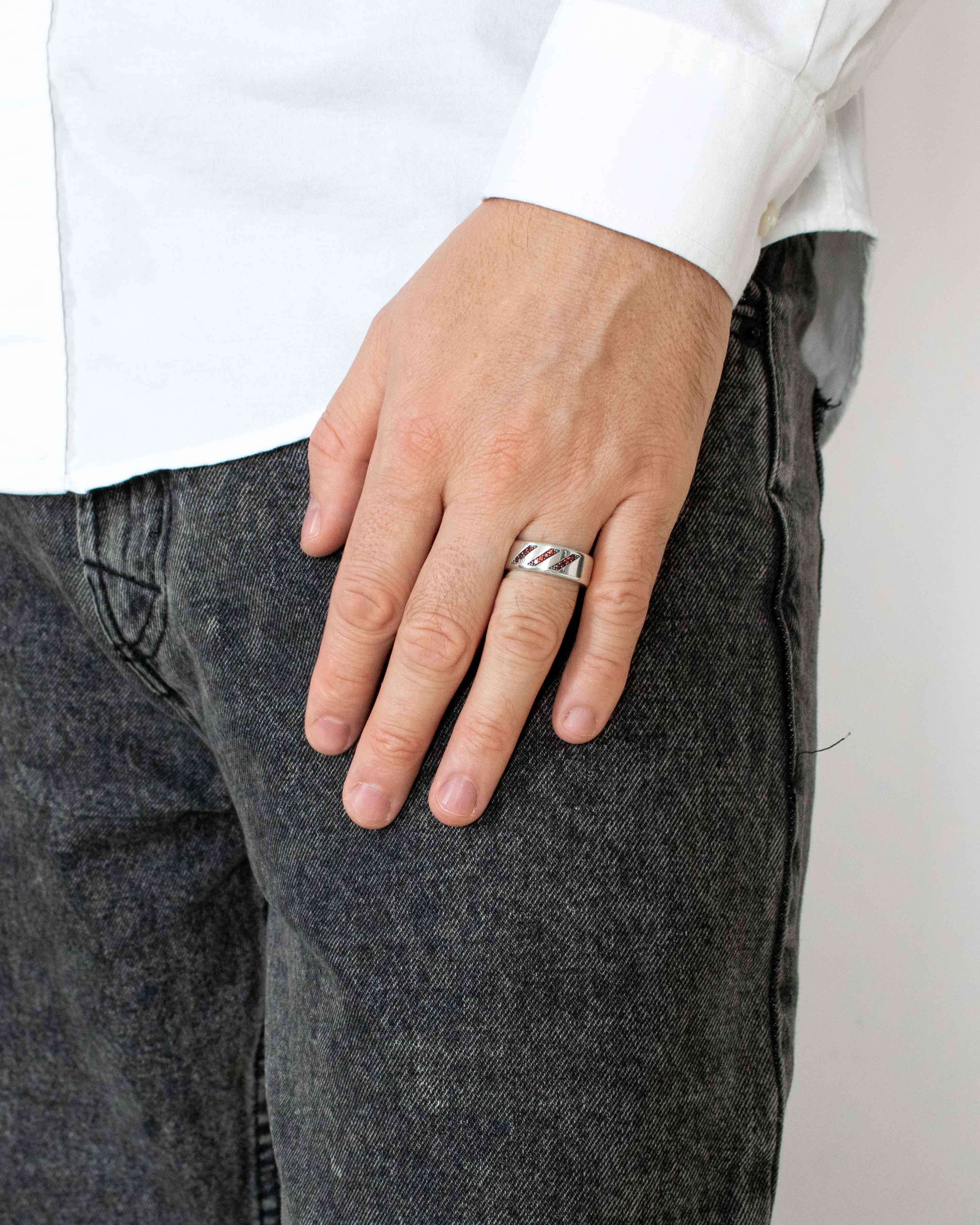 Minimalist Wedding Ring with Red Stones Sterling Silver