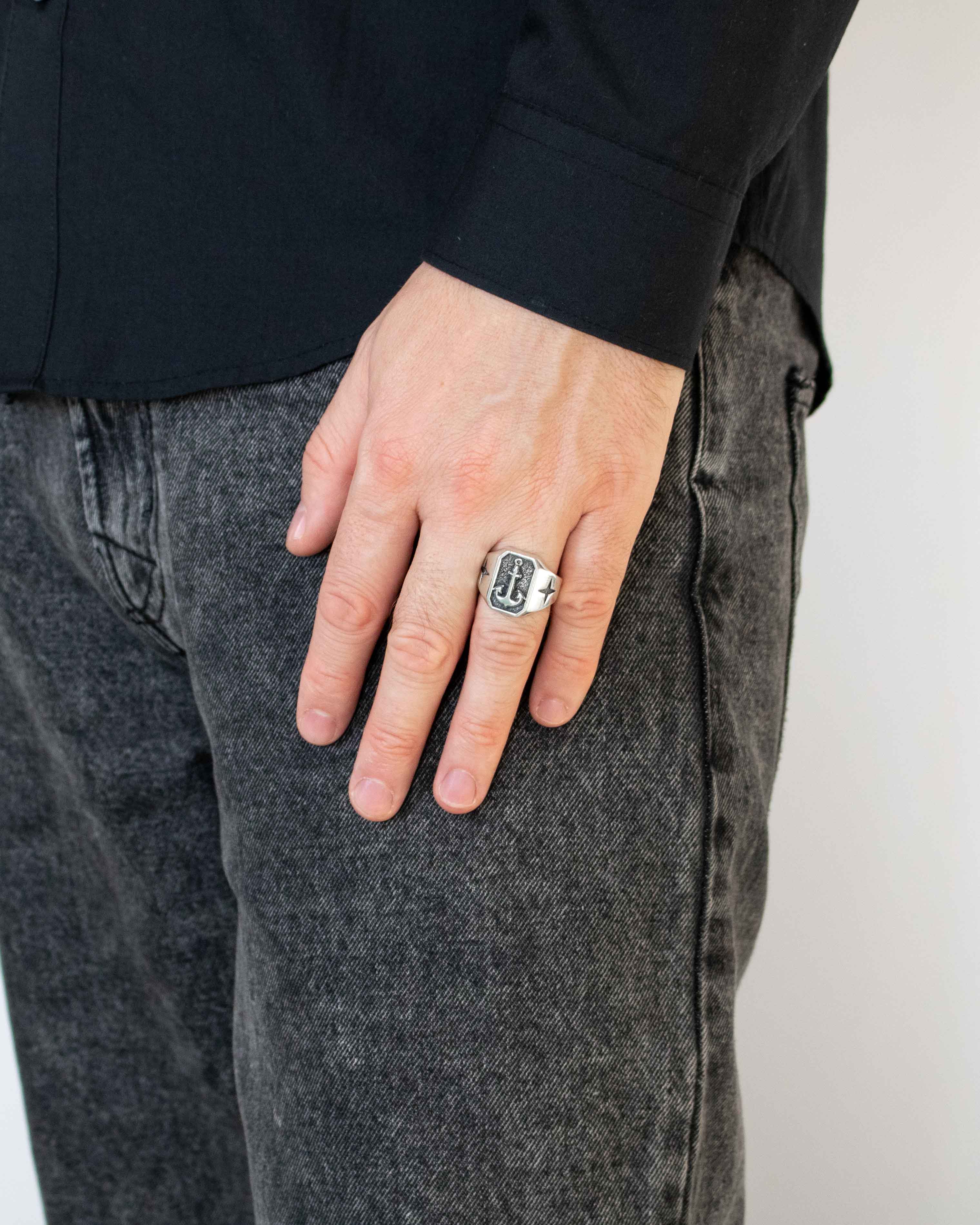 Anchor Signet Ring Silver Nautical Gift for Men