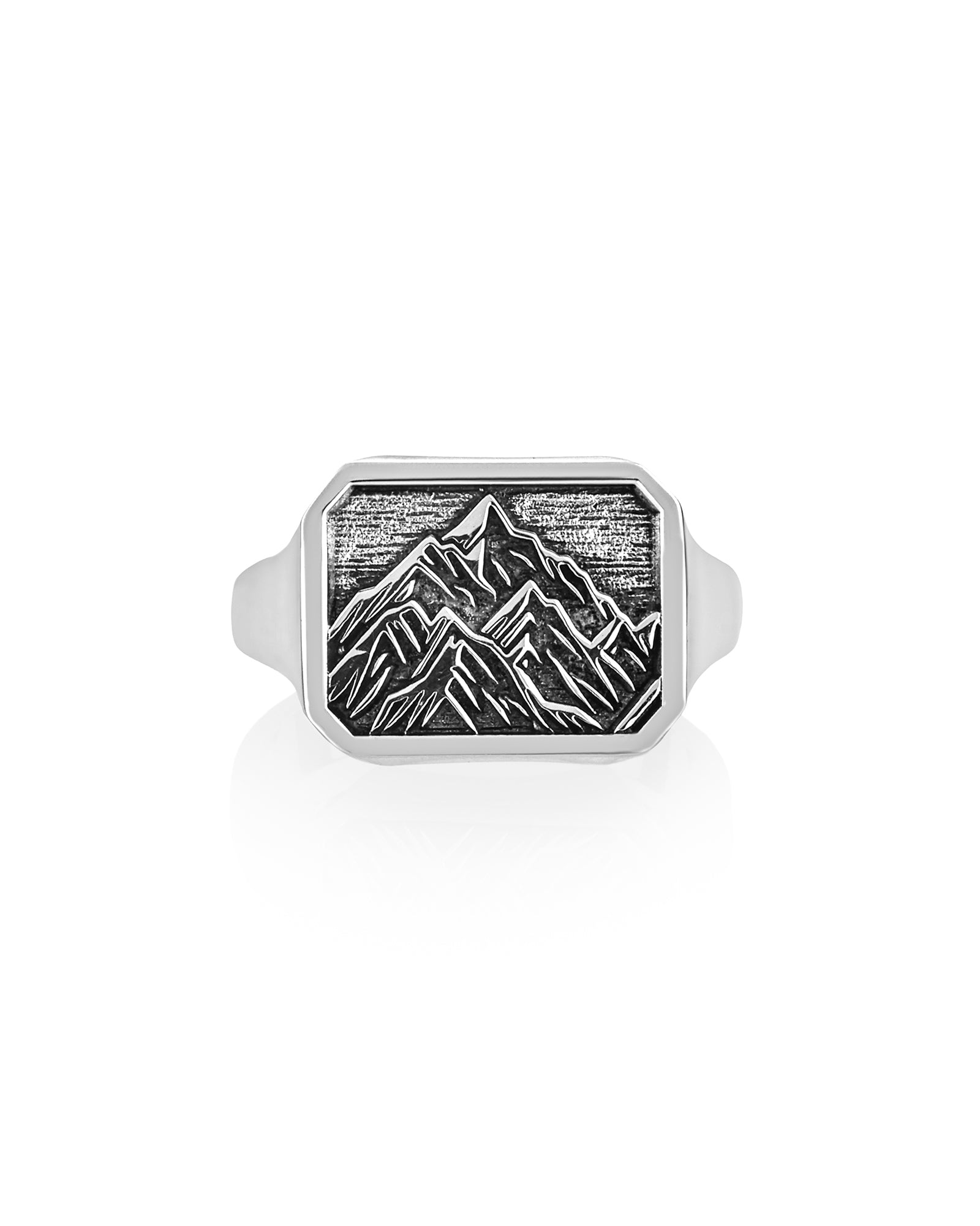Mountain Range Signet Ring Octagon Shape Silver