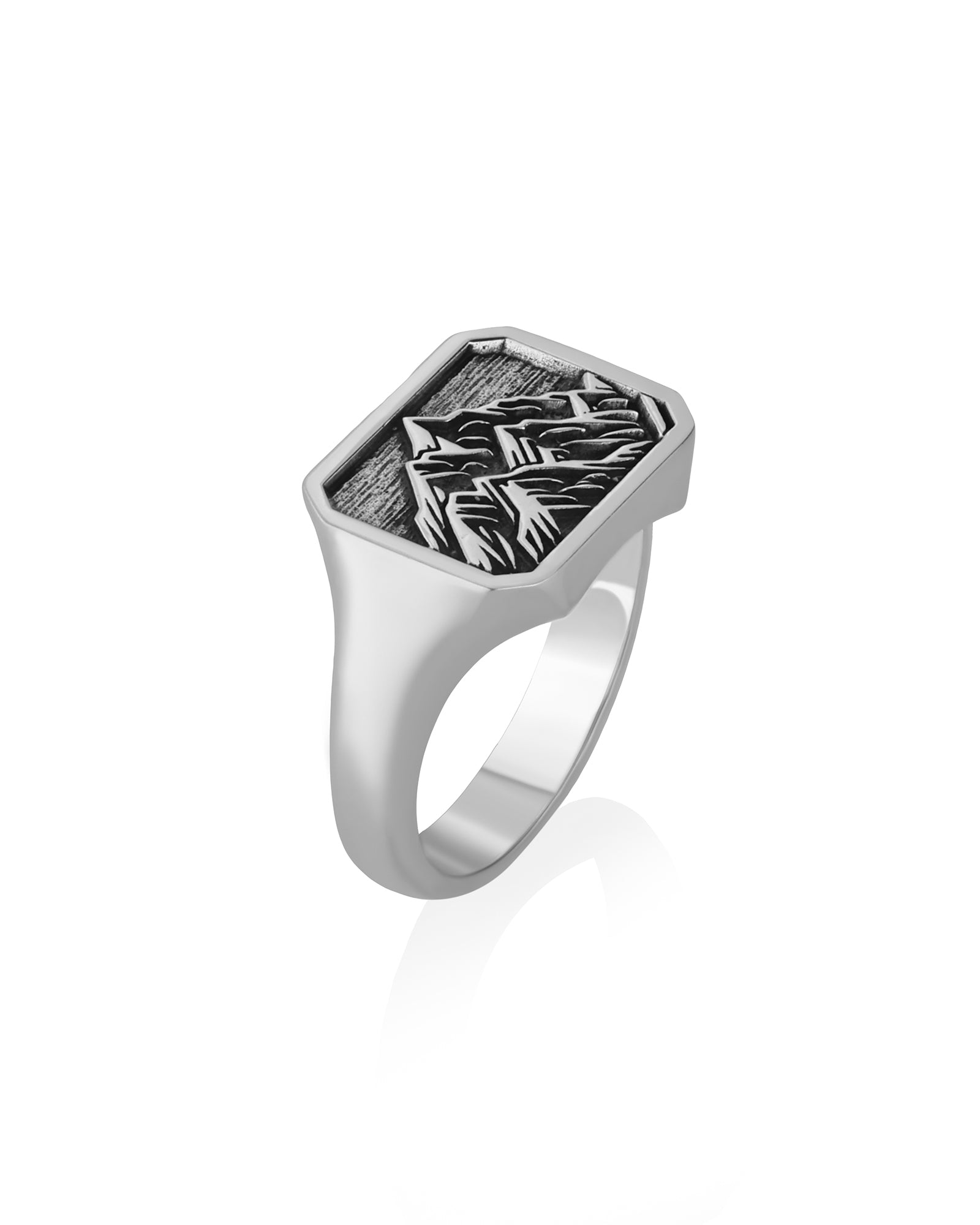 Mountain Range Signet Ring Octagon Shape Silver