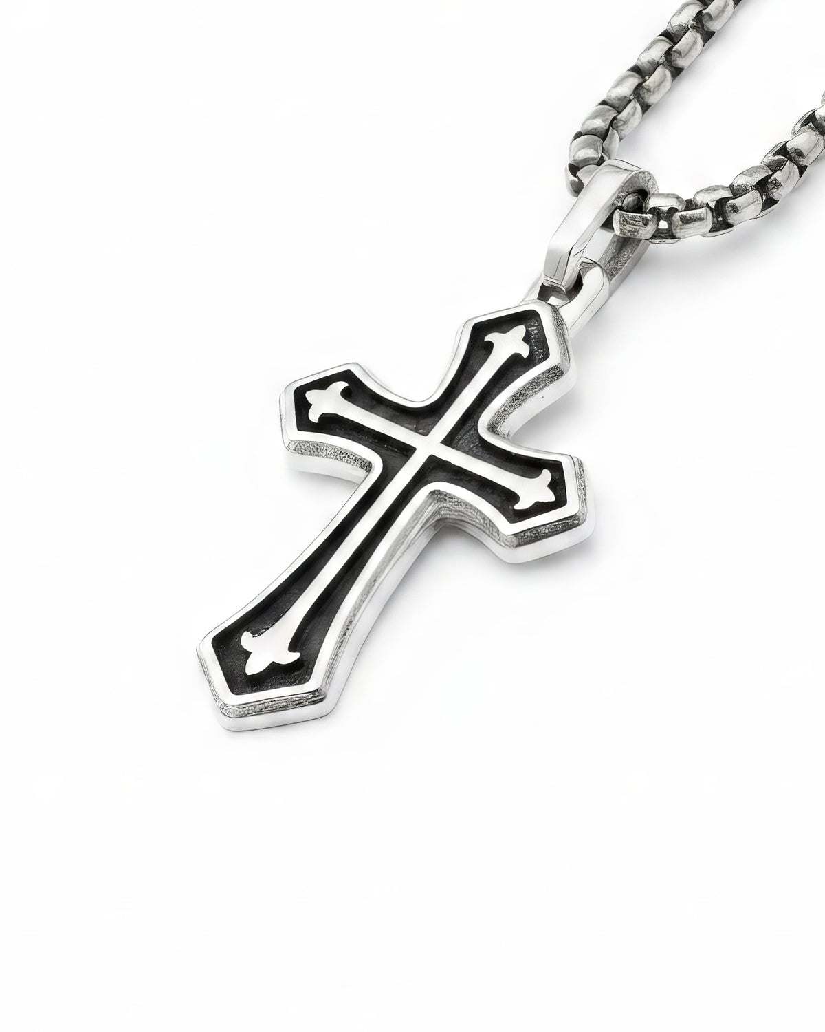 Silver Flared Cross Pendant Necklace Gothic Style