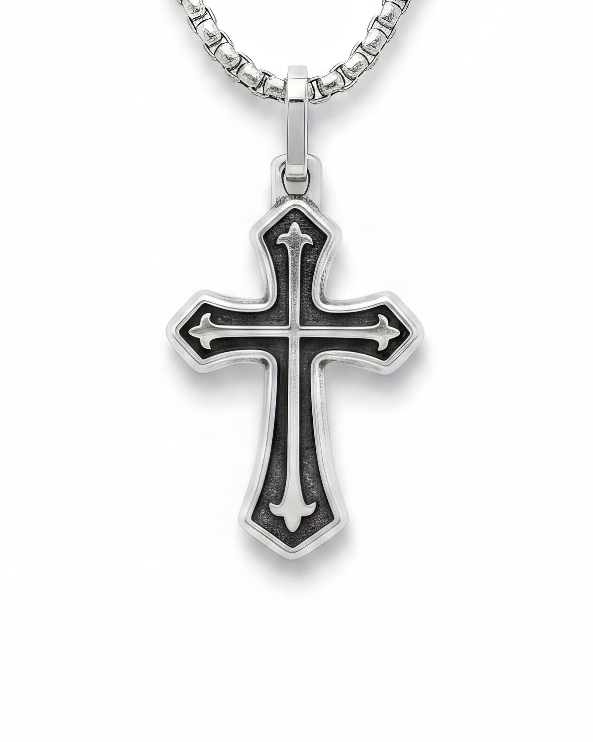 Silver Flared Cross Pendant Necklace Gothic Style