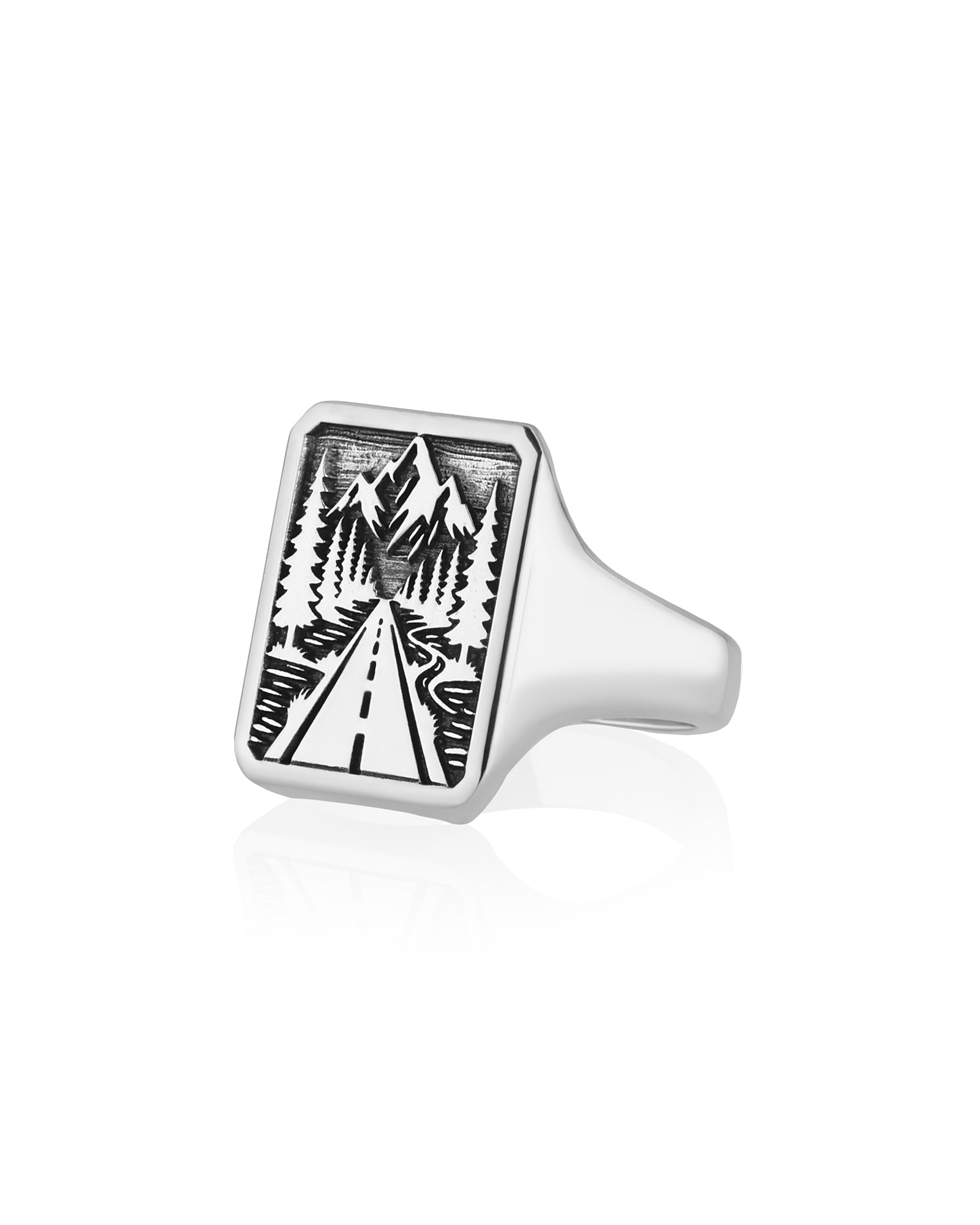 Silver Signet Ring Mountain Road & Forest Northern Style