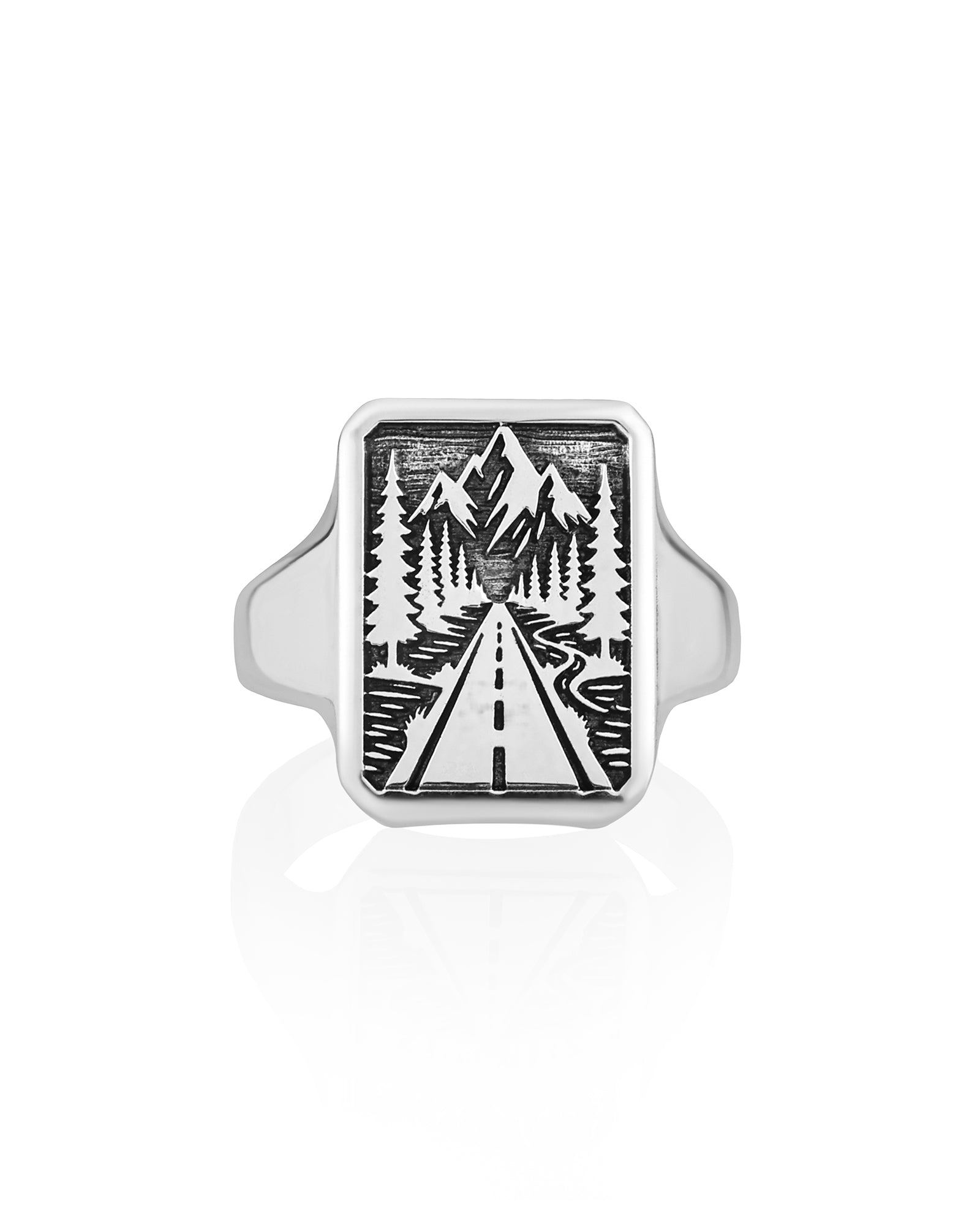 Silver Signet Ring Mountain Road & Forest Northern Style