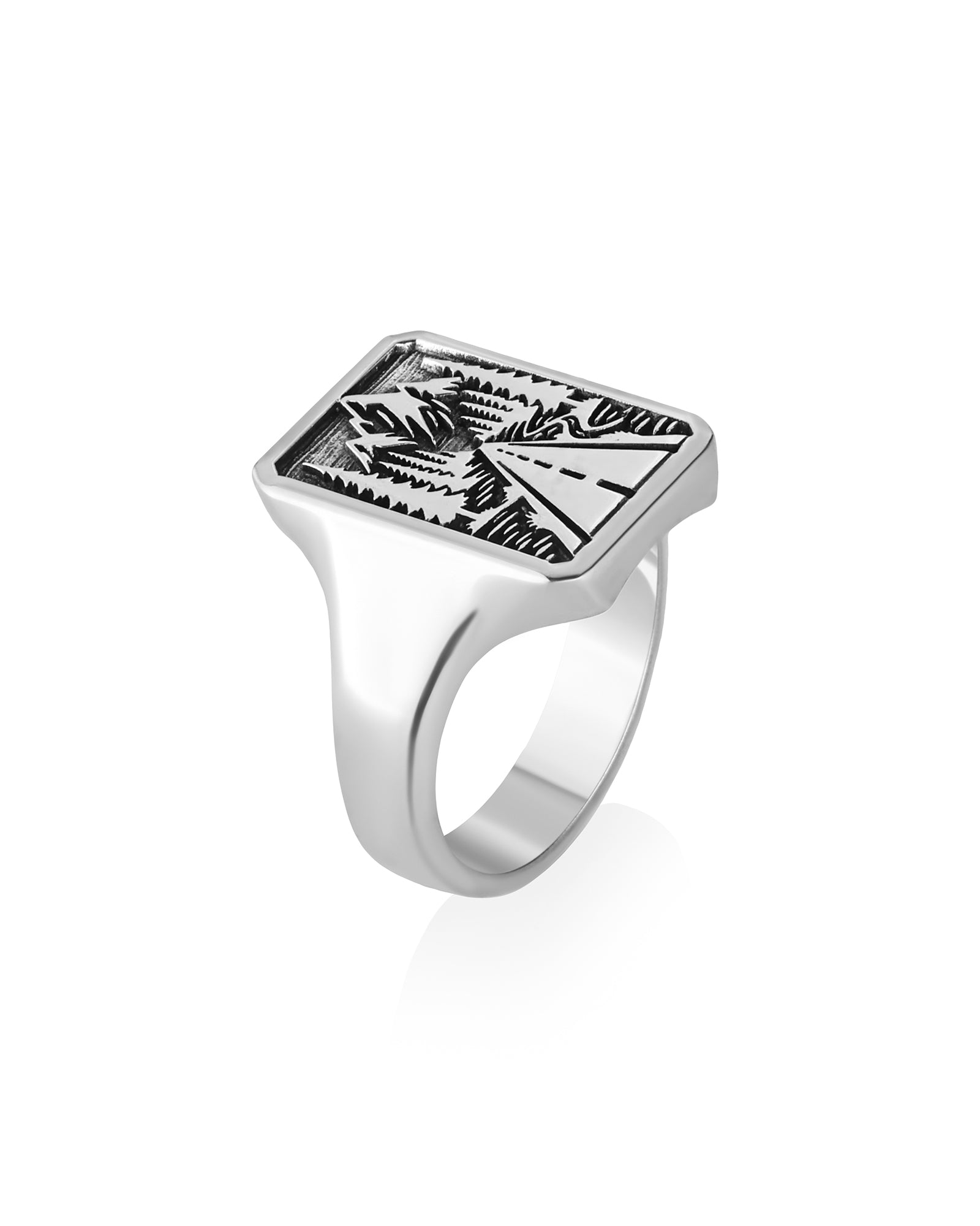 Silver Signet Ring Mountain Road & Forest Northern Style