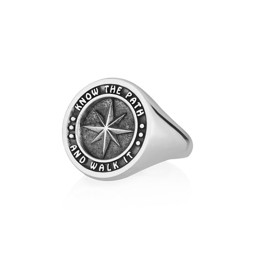 Motivational Signet Ring Star and Message Solid Silver