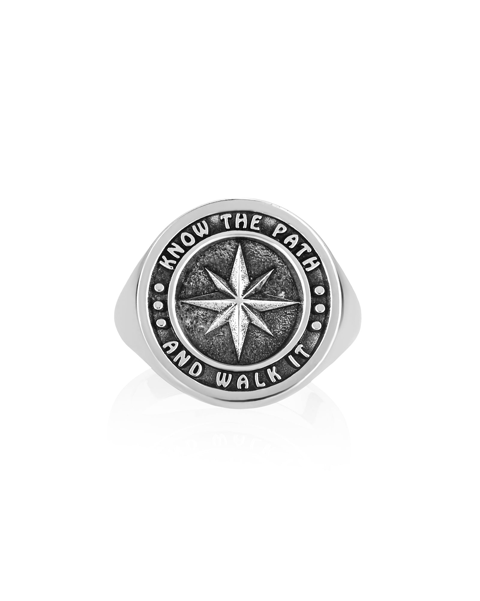 Motivational Signet Ring Star and Message Solid Silver
