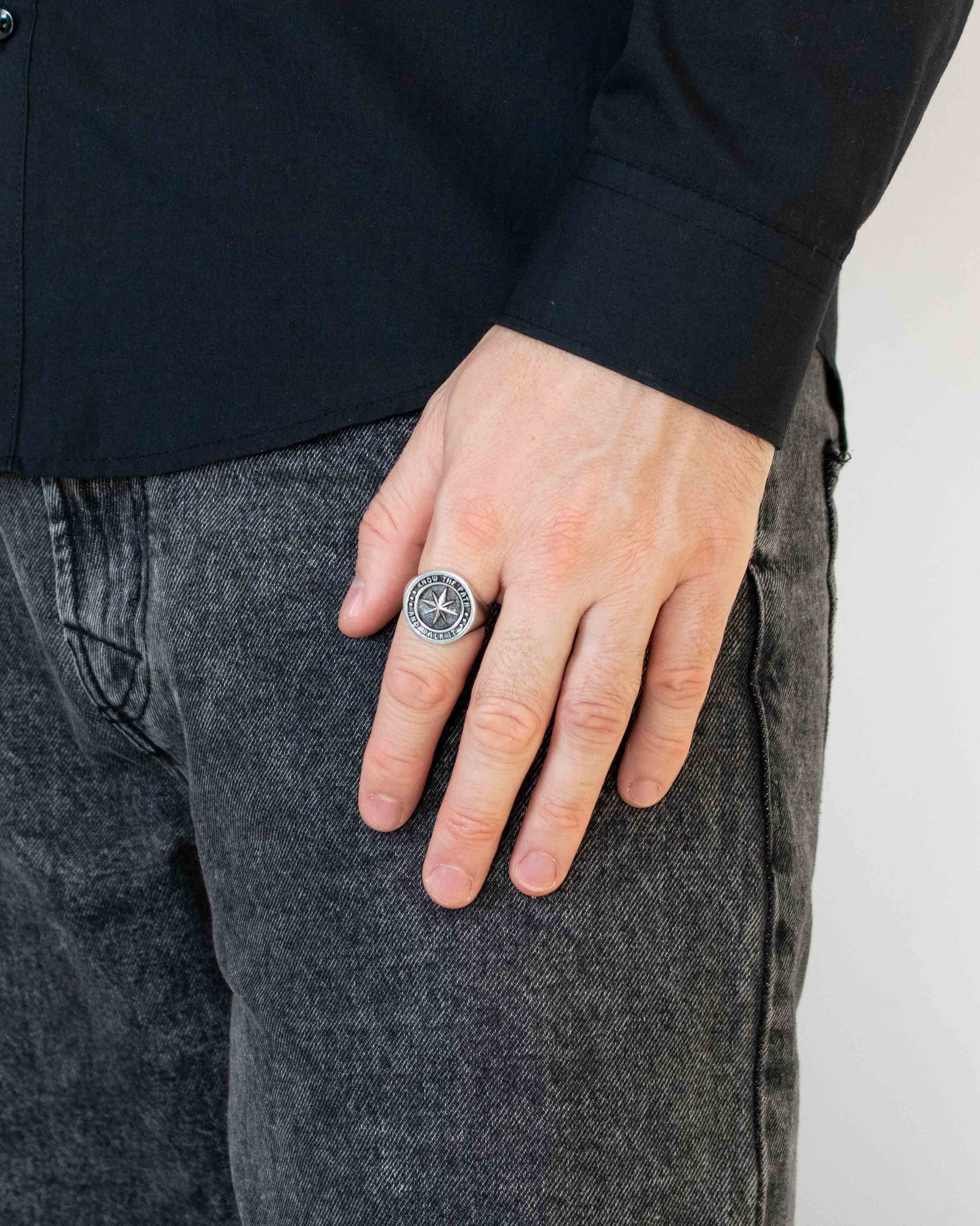 Motivational Signet Ring Star and Message Solid Silver