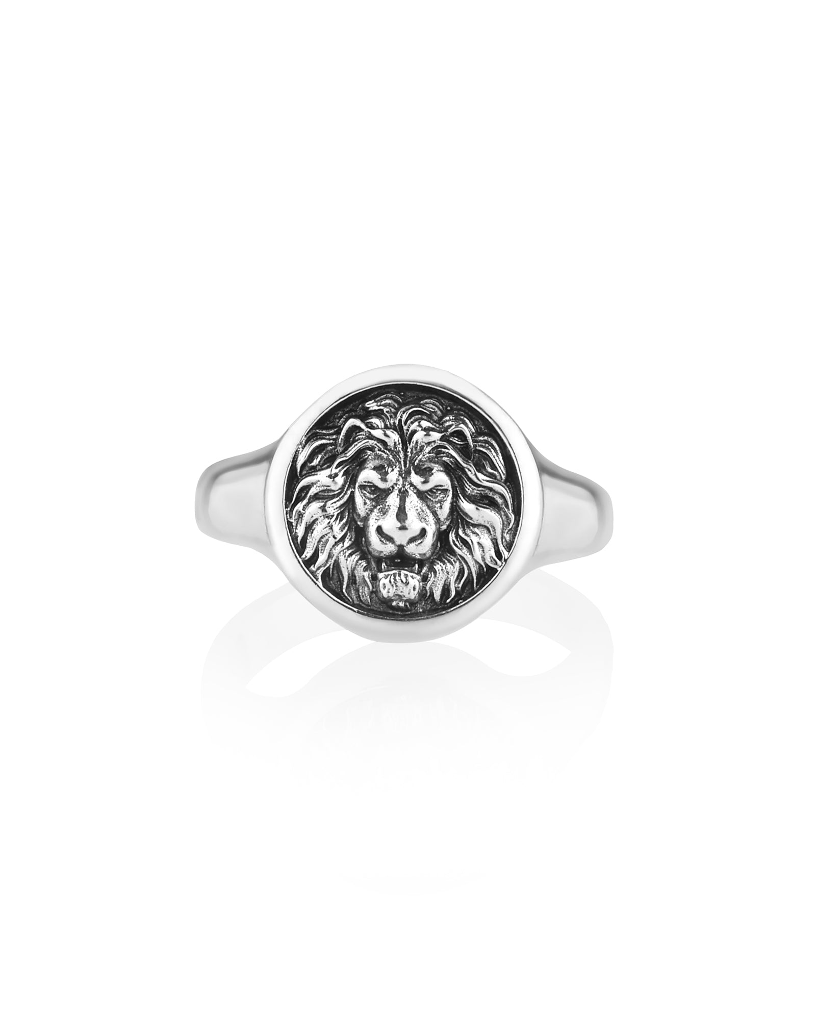 Men's Lion Ring Unique Round Signet Sterling Silver