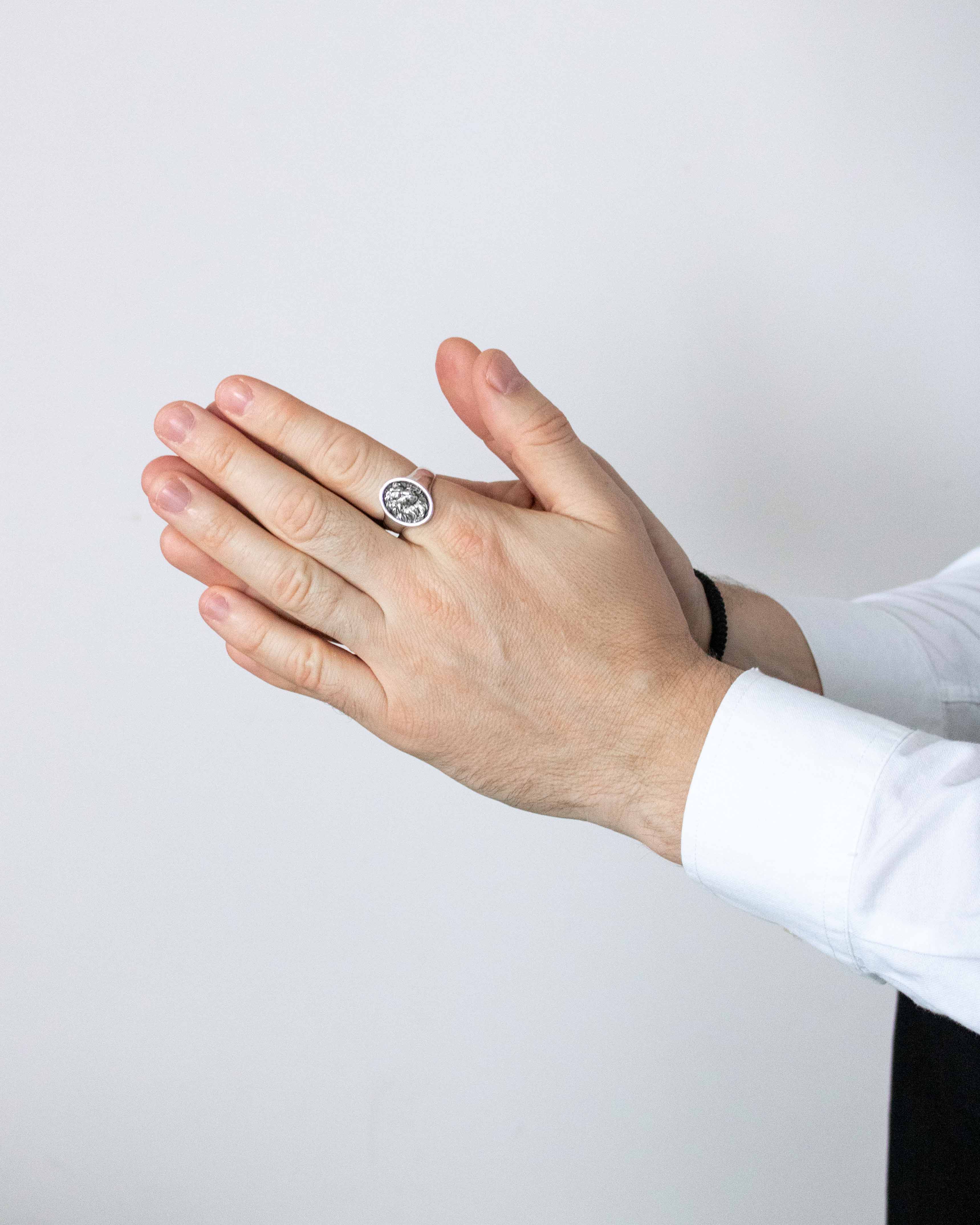 Leo Wedding Ring Nature themed Oval Signet Solid Silver